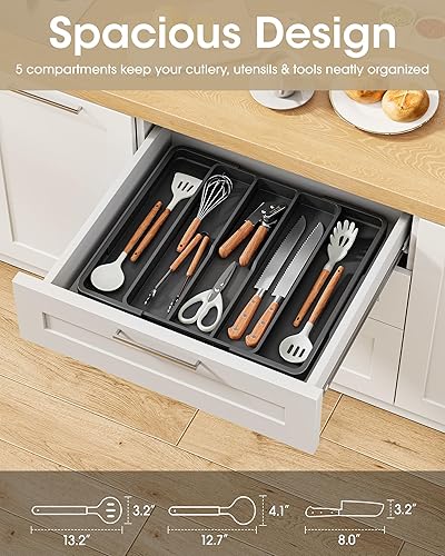 Miniatura 2 de Aujen Organizador de cubiertos Organizador de cajones de utensilios expandible con almohadillas antideslizantes, organizador de cajones de cocina