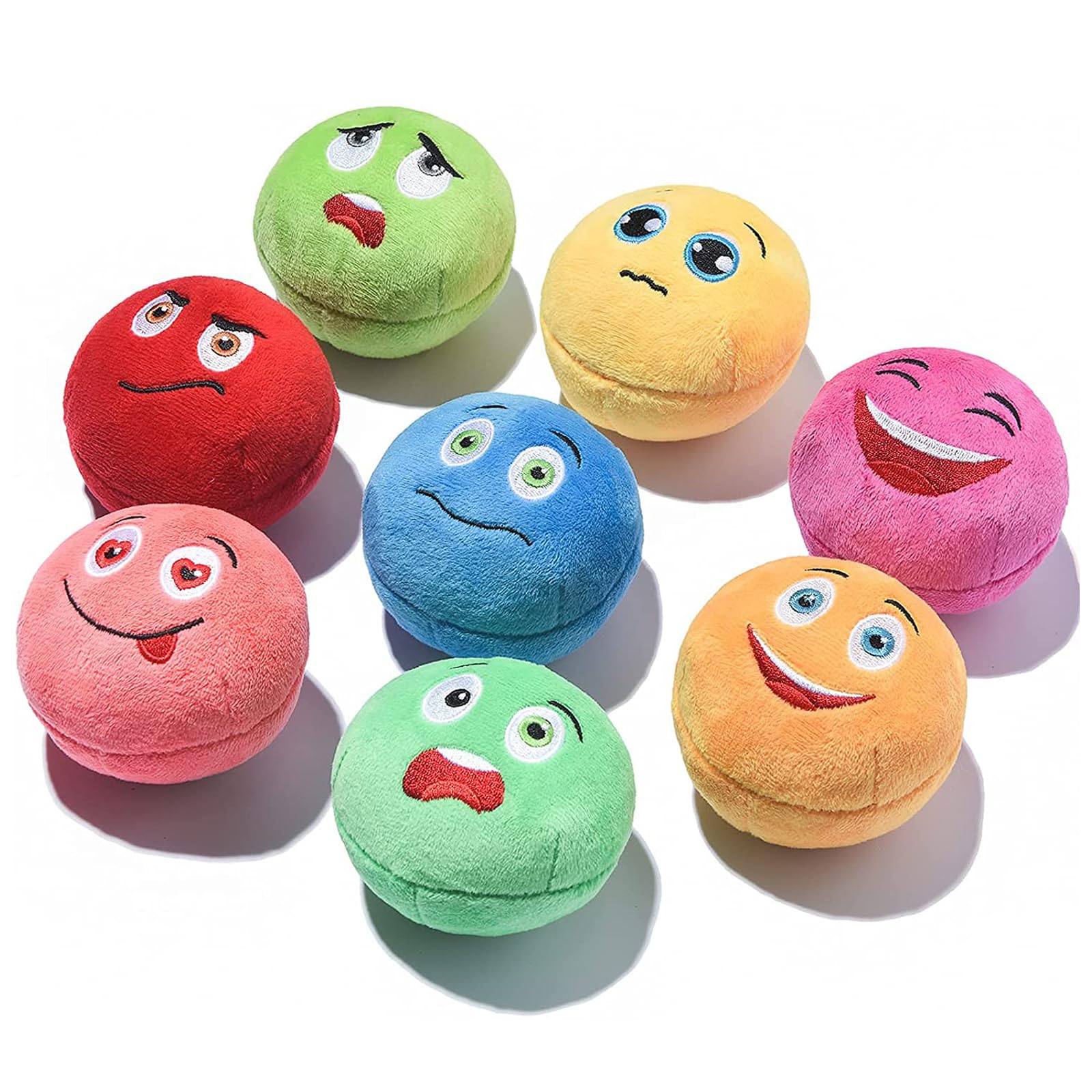 Excefore Squeaky Dog Toys, Smile Face Soft Stuffed Plush Balls Toy with Squeakers, Dog Chewing Toys for Puppy Small Pet Dogs (8 Pack)