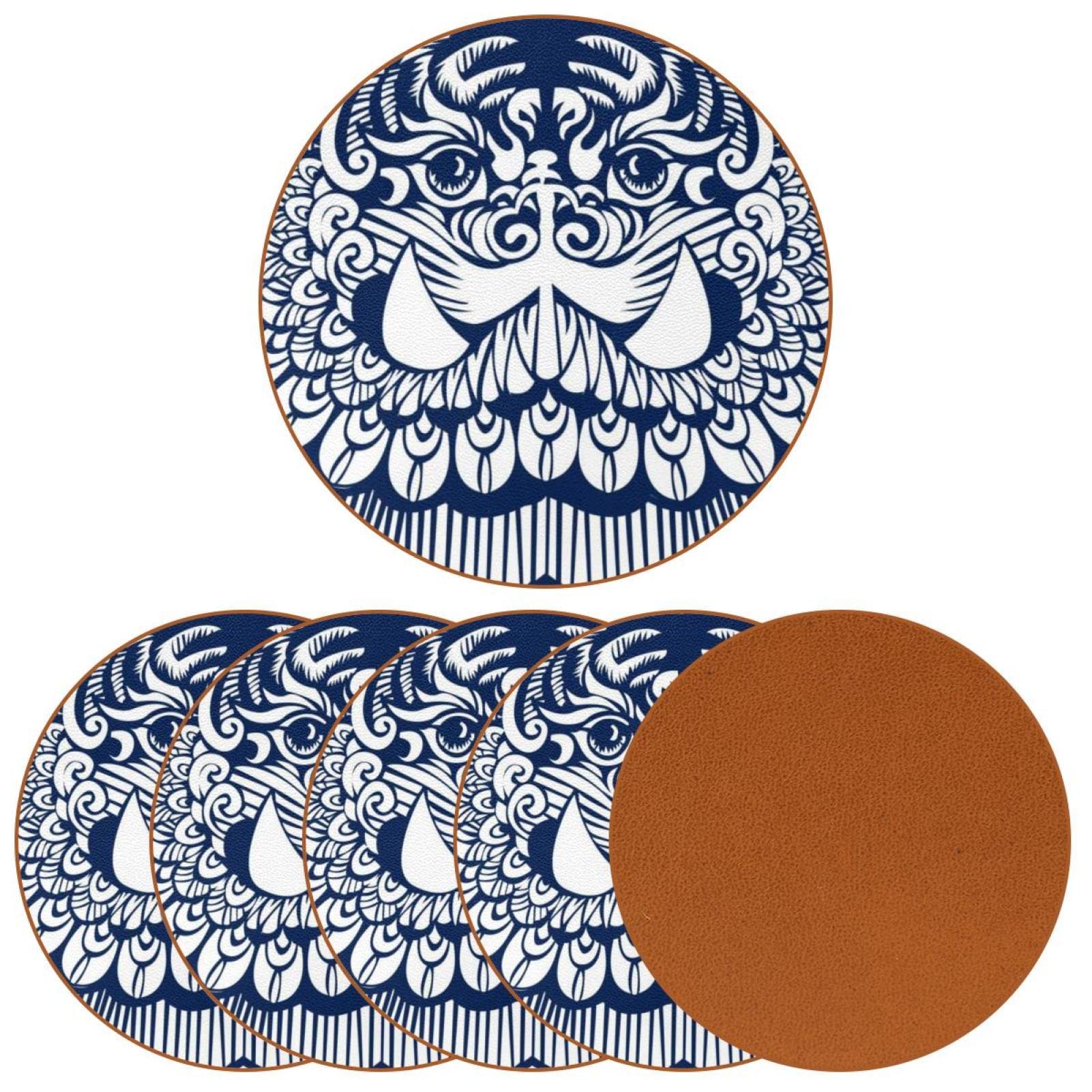 Blue Line Lot de 6 dessous de verre à motif lion pour boissons, verres à vin, tasses et tasses, réutilisables au bureau, cuisine, bar, 10,9 cm