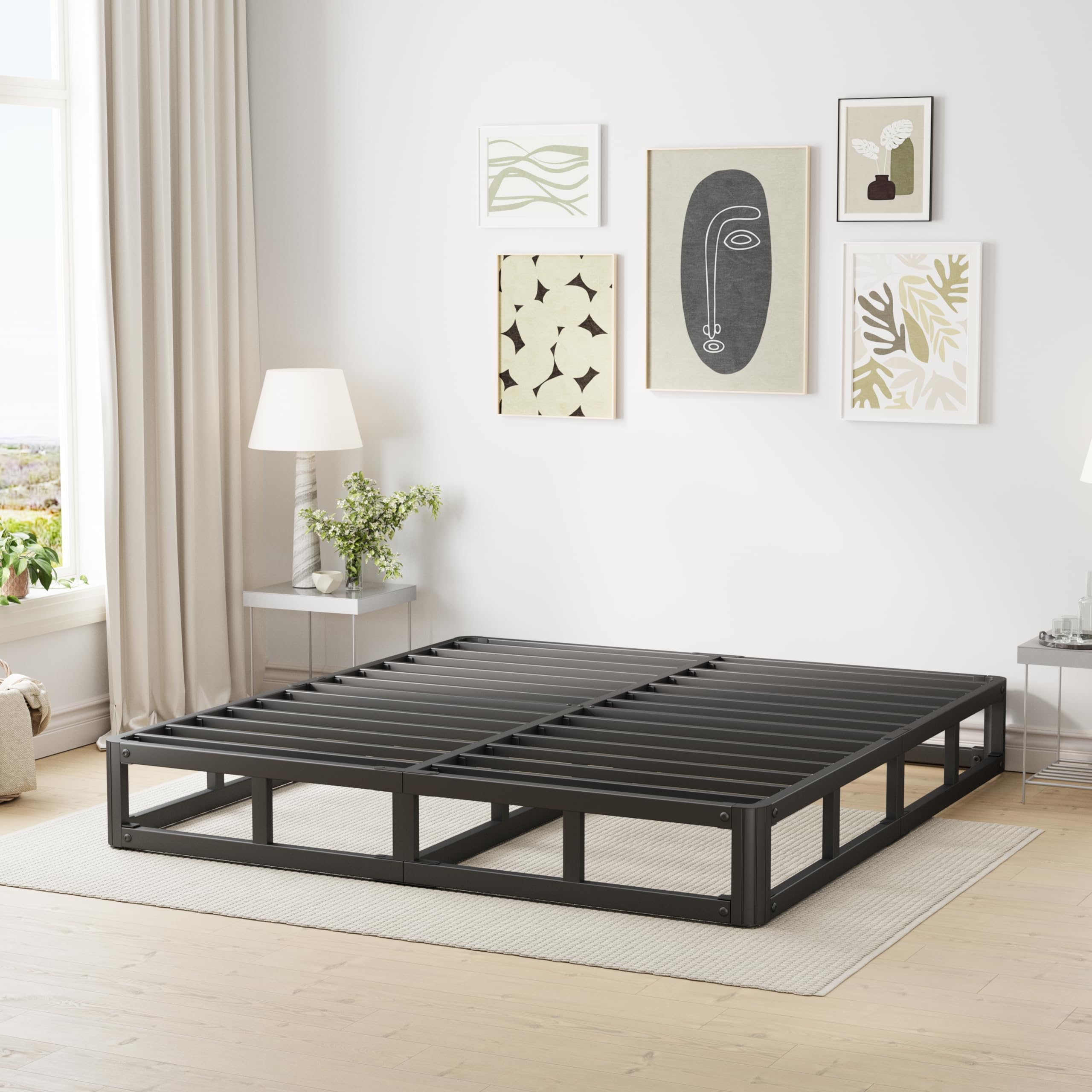 7 Inch High King Size Bed Frame Low Profile, Metal Platform Bed Frame King No Box Spring Needed, Mattress Foundation, Easy Assembly, Heavy Duty, Noise Free