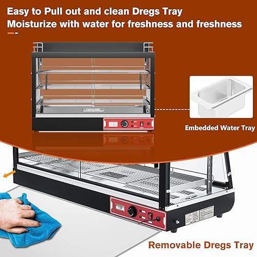 Miniatura 9 de Calentador de alimentos comercial de 3 niveles de 35 pulgadas con estante superior para jugo de leche, vitrina de almacenamiento de calor de