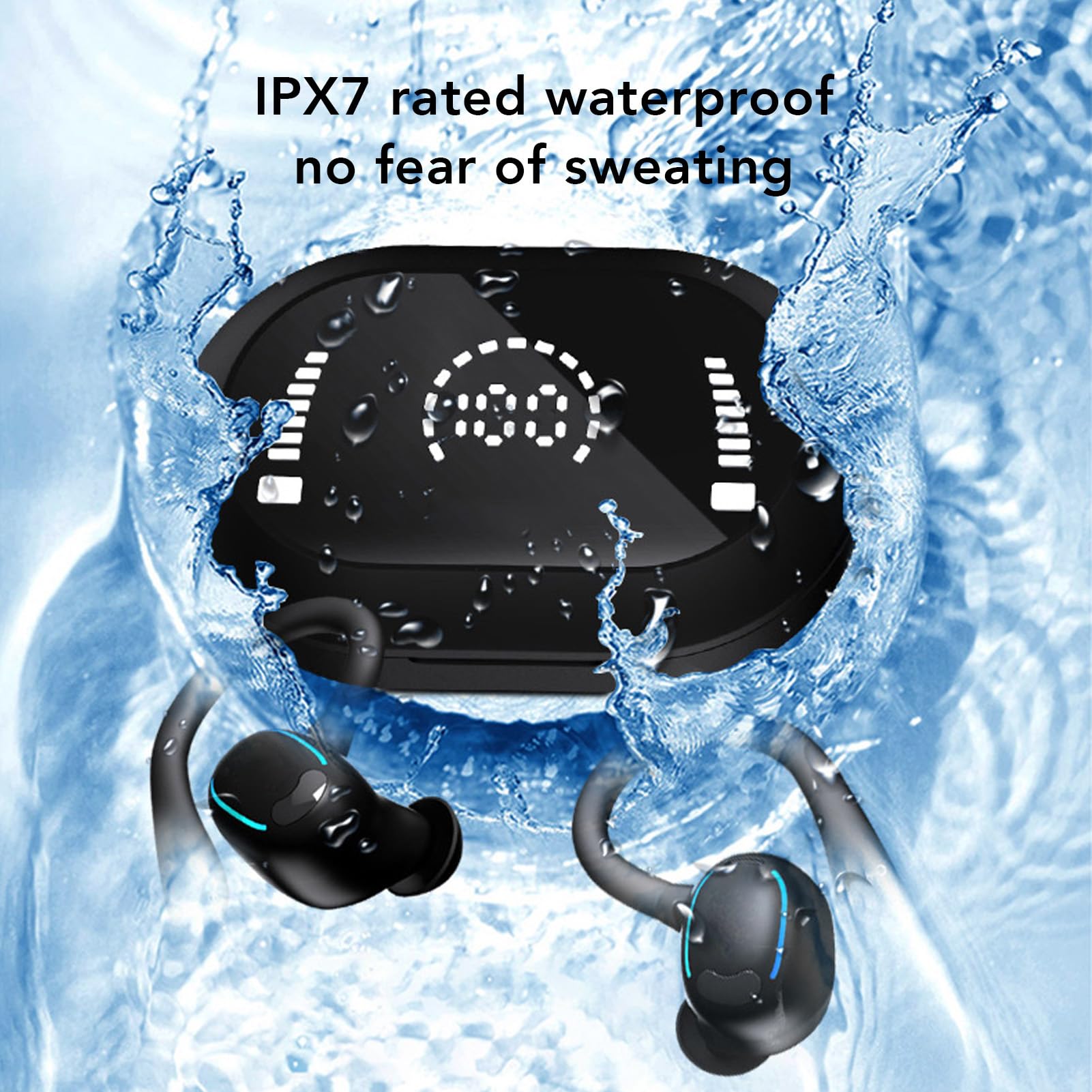 ASHATA BR Headphones Kabellose Ohrhörer, Sport Ohrhörer mit Ohrbügel, Ergonomische, Komfortable, wasserdichte IPX7 Ohrbügel Ohrhörer mit Mikrofon für Sport