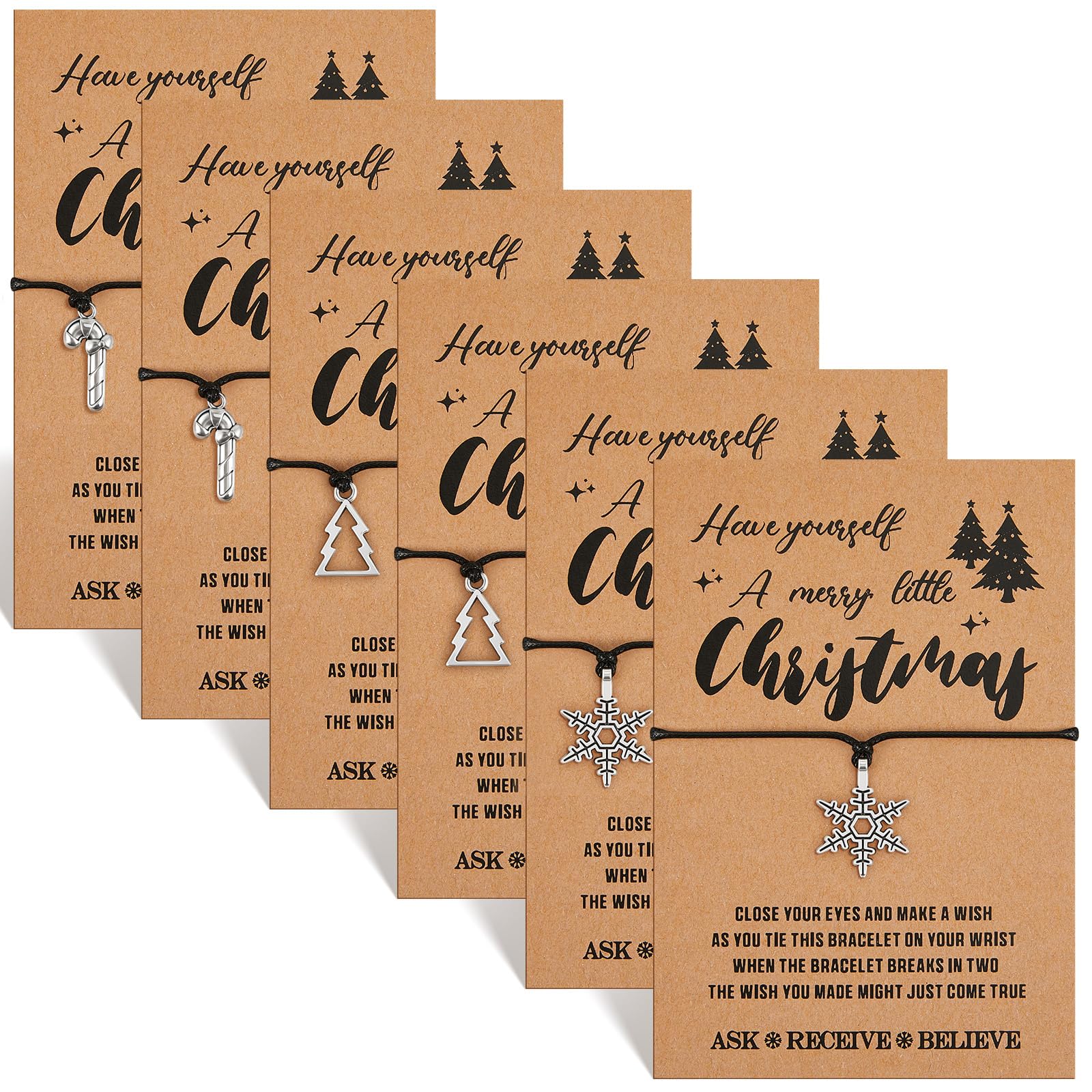 Christmas Eve Wish Bracelets with Card, Christmas Stocking Fillers Gift Adjustable Star Design for Boys Girls Friends Family Classmates