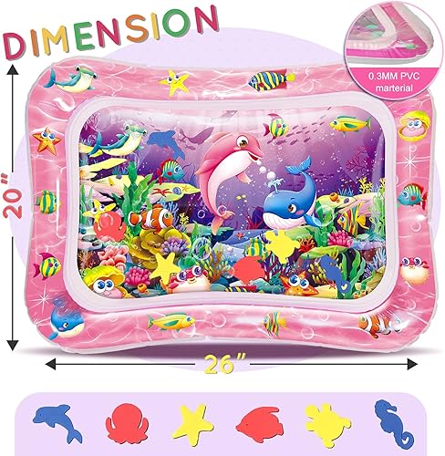 Miniatura 2 de Infinno Tapete de agua para bebés y bebés, juguetes para bebés de 3, 6, 9 meses, desarrollo sensorial, estilo delfín rosa y pulpo amarillo
