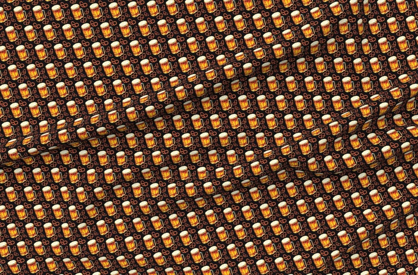 Spoonflower Fabric - Pretzel and Beer Stein Kitsch Retro Vintage Mug Beverage Small Scale Printed on Polartec(R) Fleece Fabric by The Yard - Sewing Blankets Loungewear and No-Sew