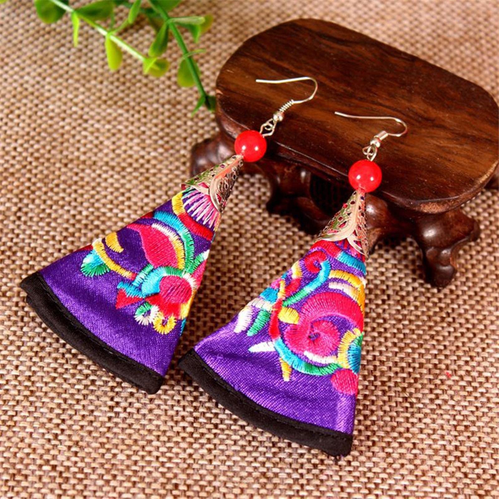 AllForYou Bohemia Vintage Ethnic Handmade Embroidery Charm Earrings Stage Performance Long Tassel Drop Dangle Thread Earrings Gift