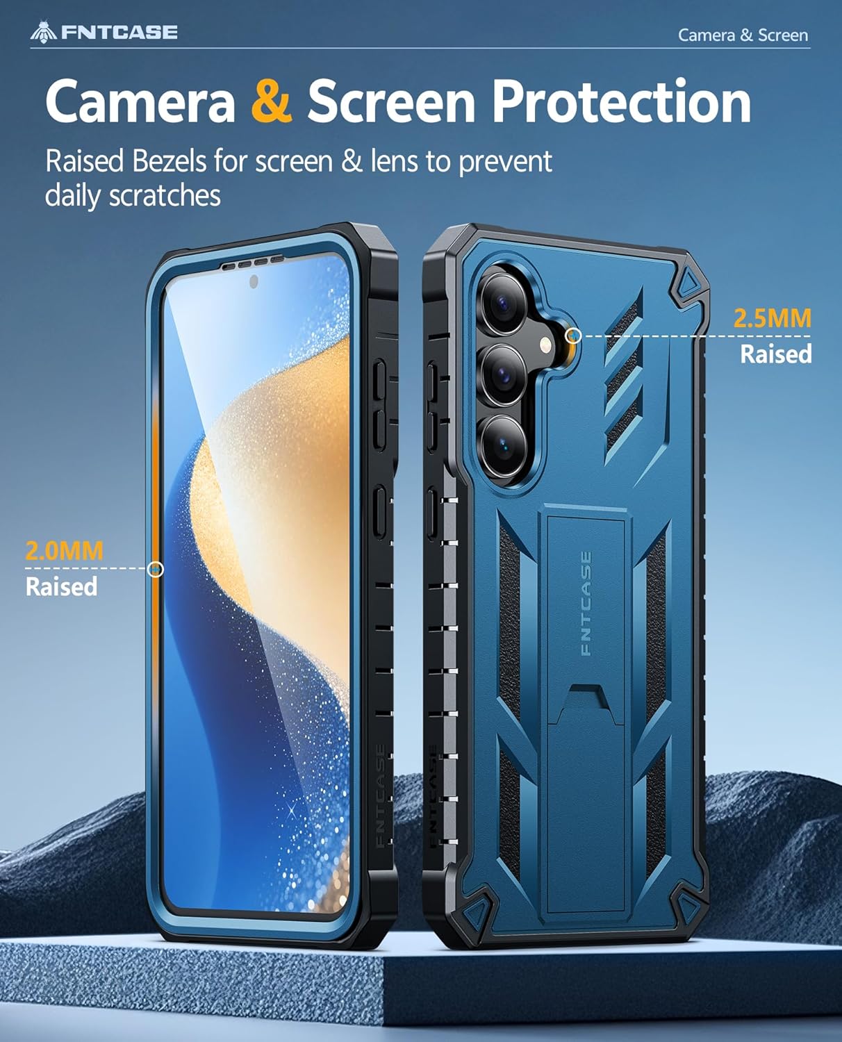 FNTCASE for Samsung Galaxy S25-FE Case: with [Built-in Screen Protector & Kickstand] [Military-Grade Drop Protection] Heavy Duty Protective Full Body Shockproof Rugged Sturdy TPU Phone Cover Blue