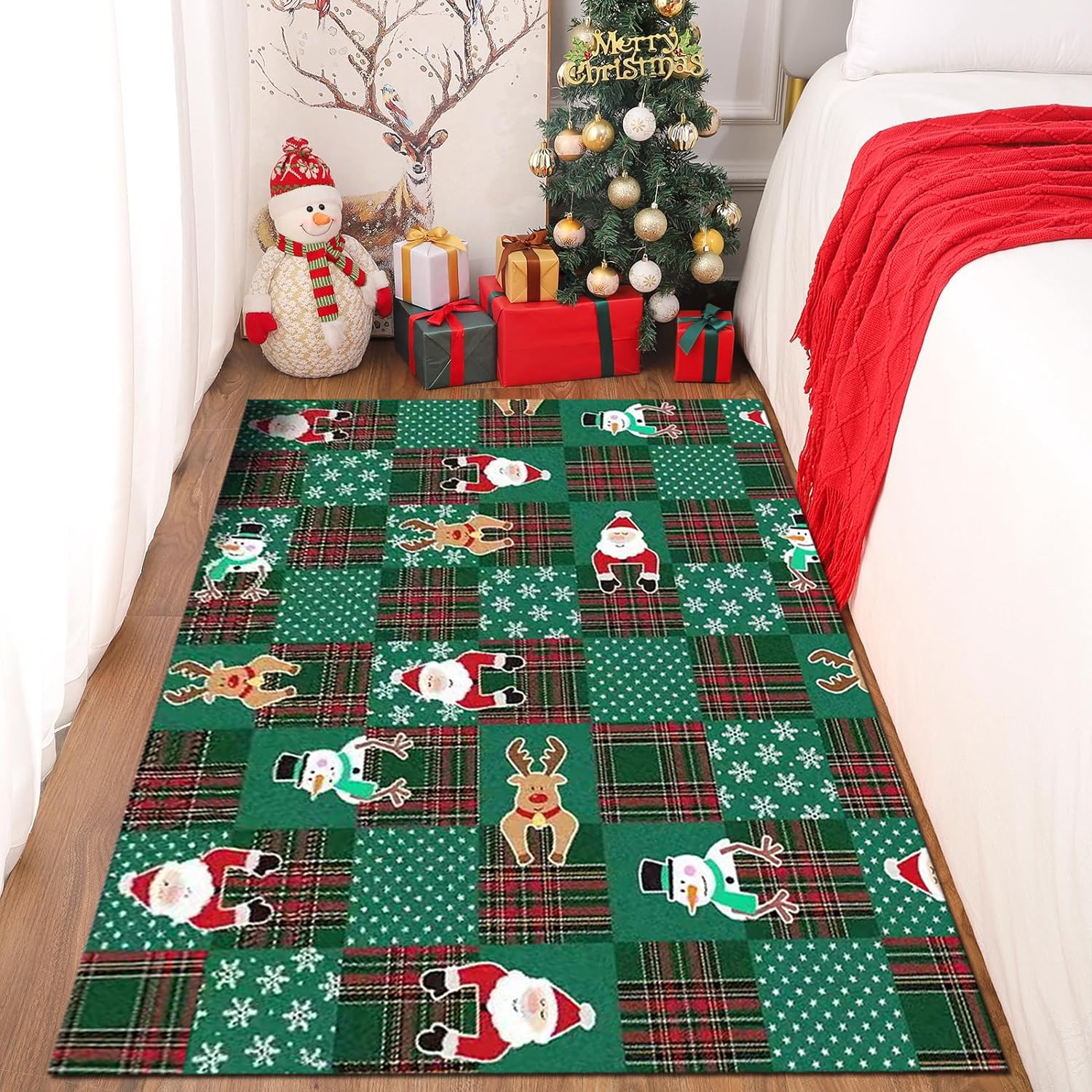 Tapis de cuisine long à motif réseau vert 120x160cm antidérapant et lavable