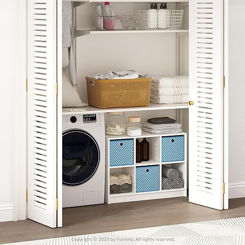 Miniatura 2 de Furinno Estante organizador de almacenamiento de ropa y armario multiusos cúbico con cajones de contenedor, 6 cubos, blanco/azul claro blanco/azul