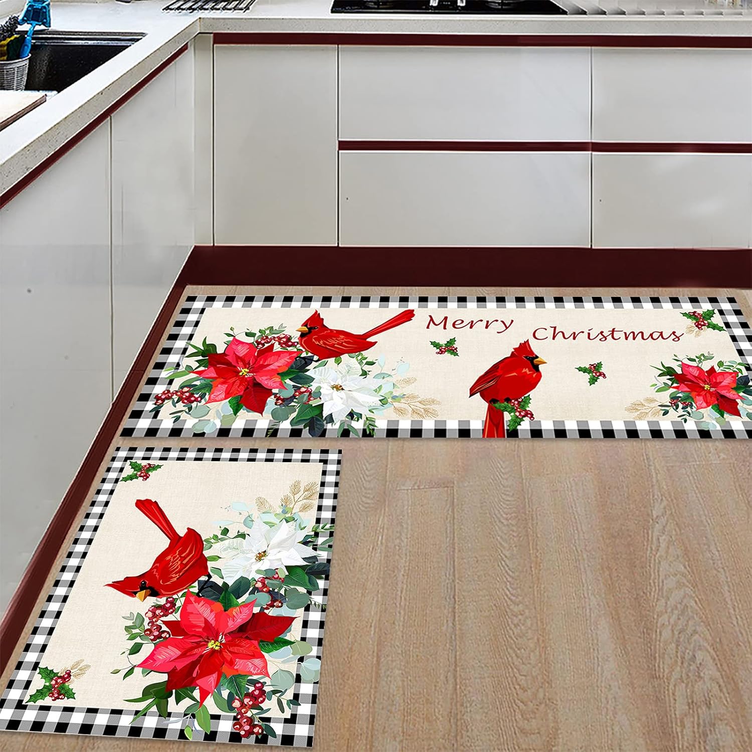 Christmas Kitchen Rugs and Mat Set of 2 Christmas Vintage