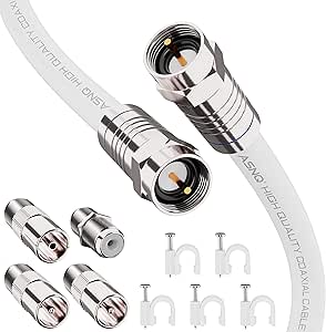 Cavo TV Satellitare Bianco Cavo Coassiale RG6 Bianco 50 Metri - Per TV Satellitare, Digitale, Freesat, 75 Ohm Cavo Per Freesat Digitale