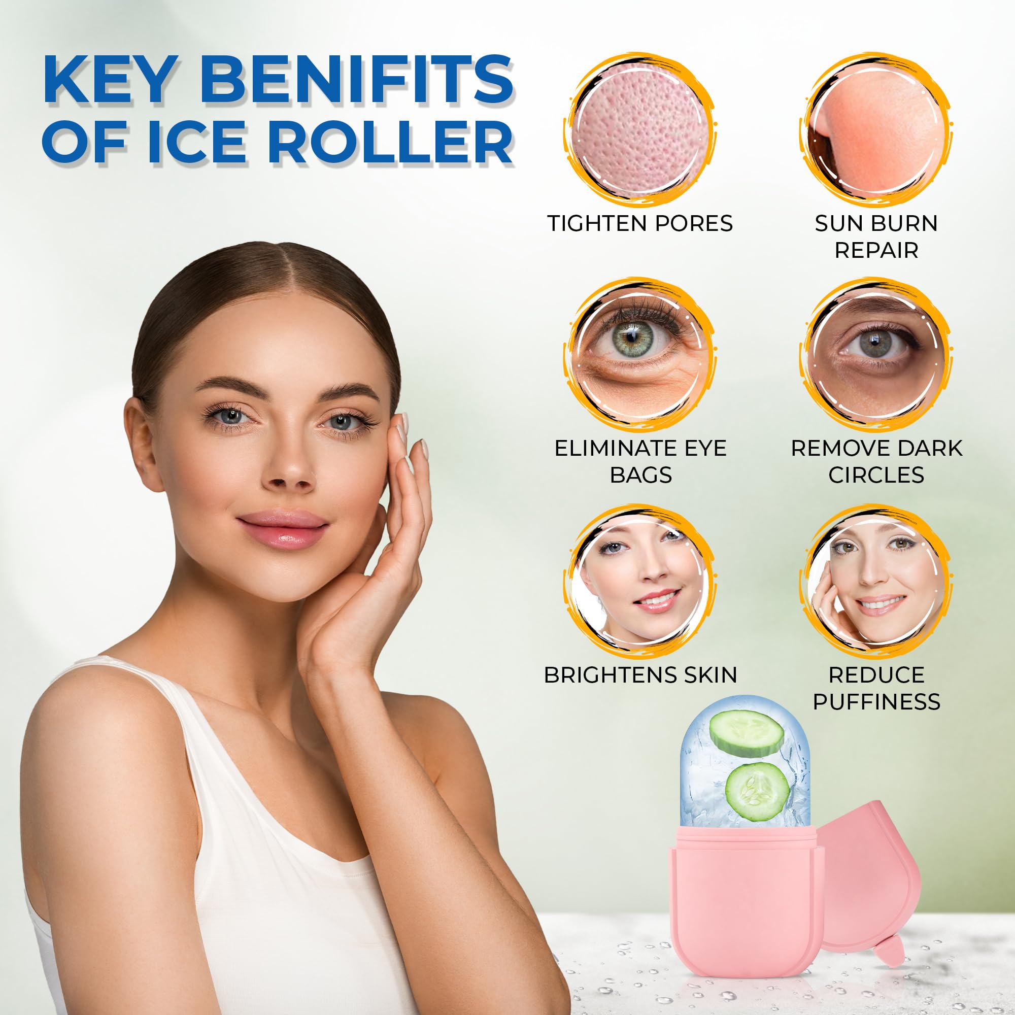 Ice Roller do twarzy, masażer do twarzy, oczu, silikonowy, wielokrotnego użytku, do zmniejszenia porów, rozjaśniania zmarszczek, pielęgnacji skóry
