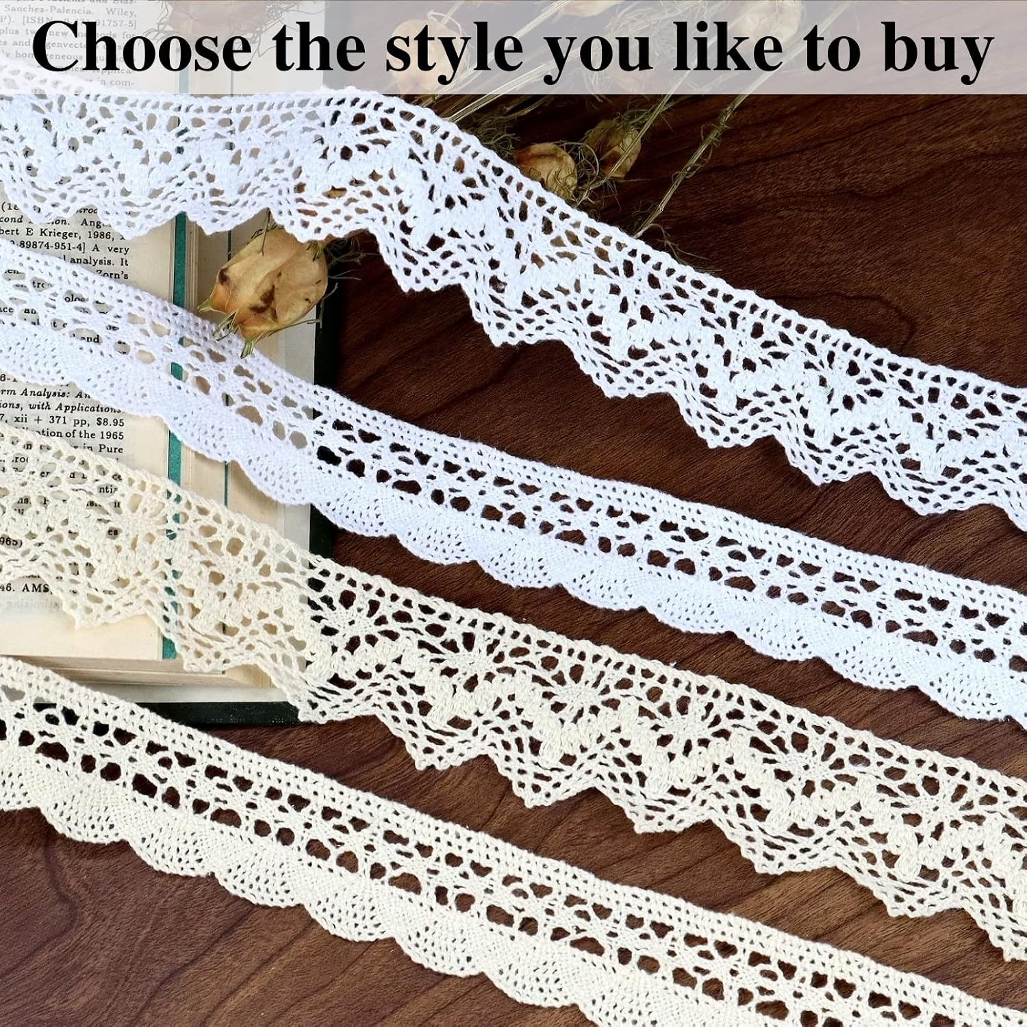 Lace Ribbon White Cotton Lace Trim Scalloped Lace Edge for Gift Packaging, Scrapbooking, Wedding Decoration, 15 Yards
