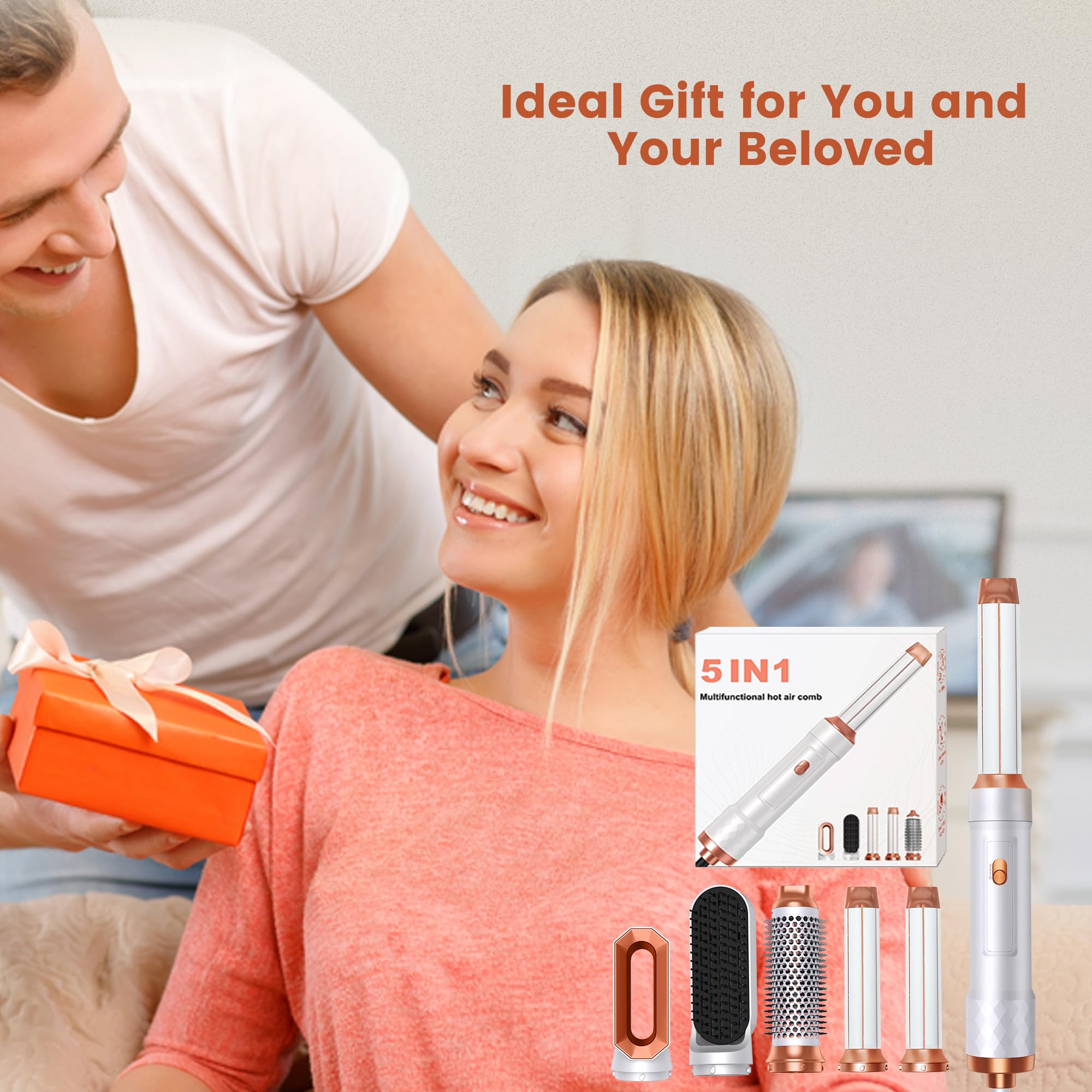 Airbrush 5 en 1 Brosse Soufflante 5 en 1, Seche Cheveux 5 en 1 avec Seche Cheveux Boucleur, Brosse Souflante, Thermal Brush, Air Styler 5 en 1 Pour Sécher, Boucler, Lisser, Cadeau Noel Femme