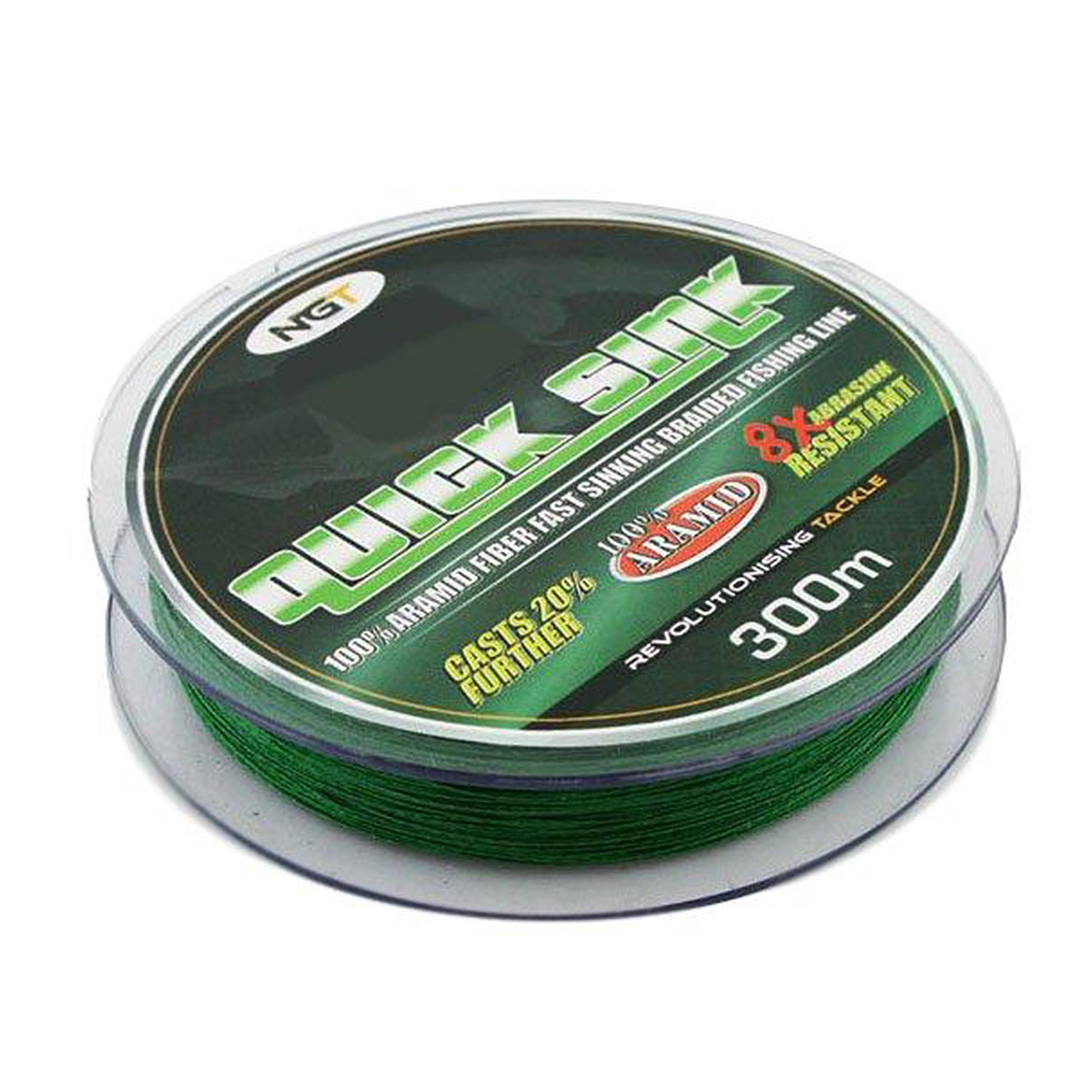 NGT 300m Braided Carp Fishing Line - Quick Sink - Moss Green - 20lb Breaking Strain (0.20mm)