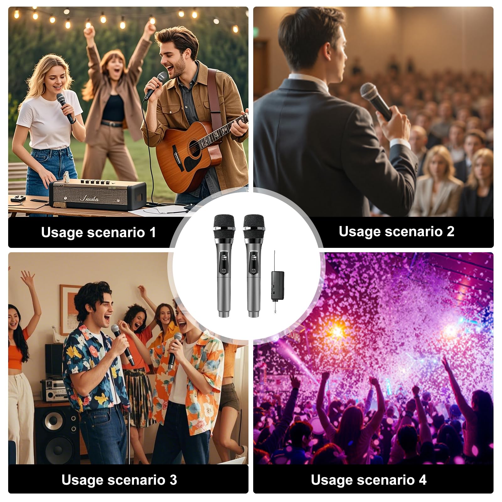 Kabelloses Mikrofon, Wiederaufladbares Funkmikrofon, Dual-Handmikrofon mit USB-C, Mikrofon Kabellos, UHF Kabelloses Mikrofonsystem Plug-and-Play für Karaoke DJ Reden Partys Bühne Hochzeiten(Grau)
