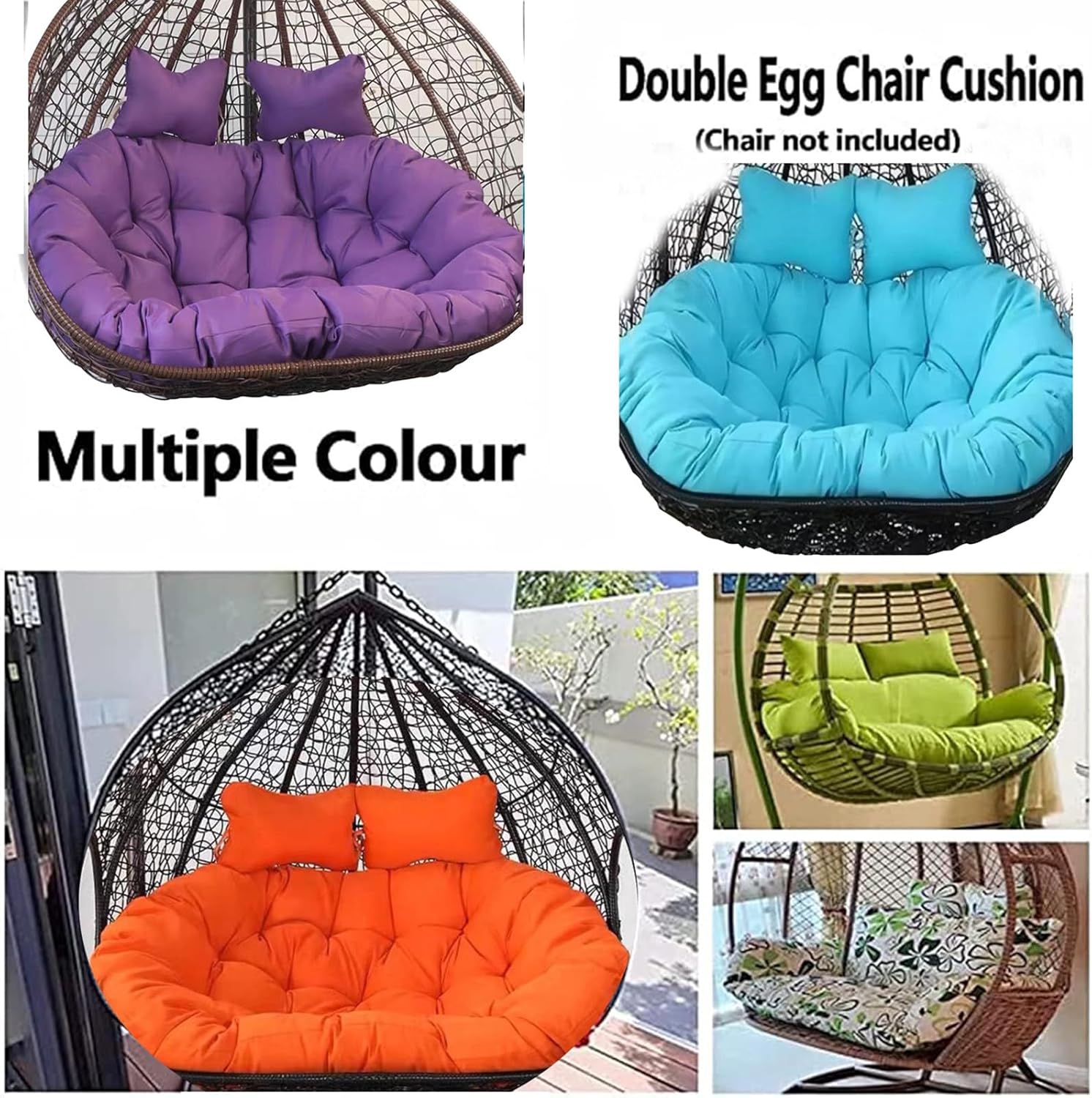 2 Seater Egg Chair Swing Cushion Outdoor, Hanging Egg Chair Cushion, Hanging Basket Chair Seat Cushion, Swing Cushions Patio Hanging Chair Cushion(1)