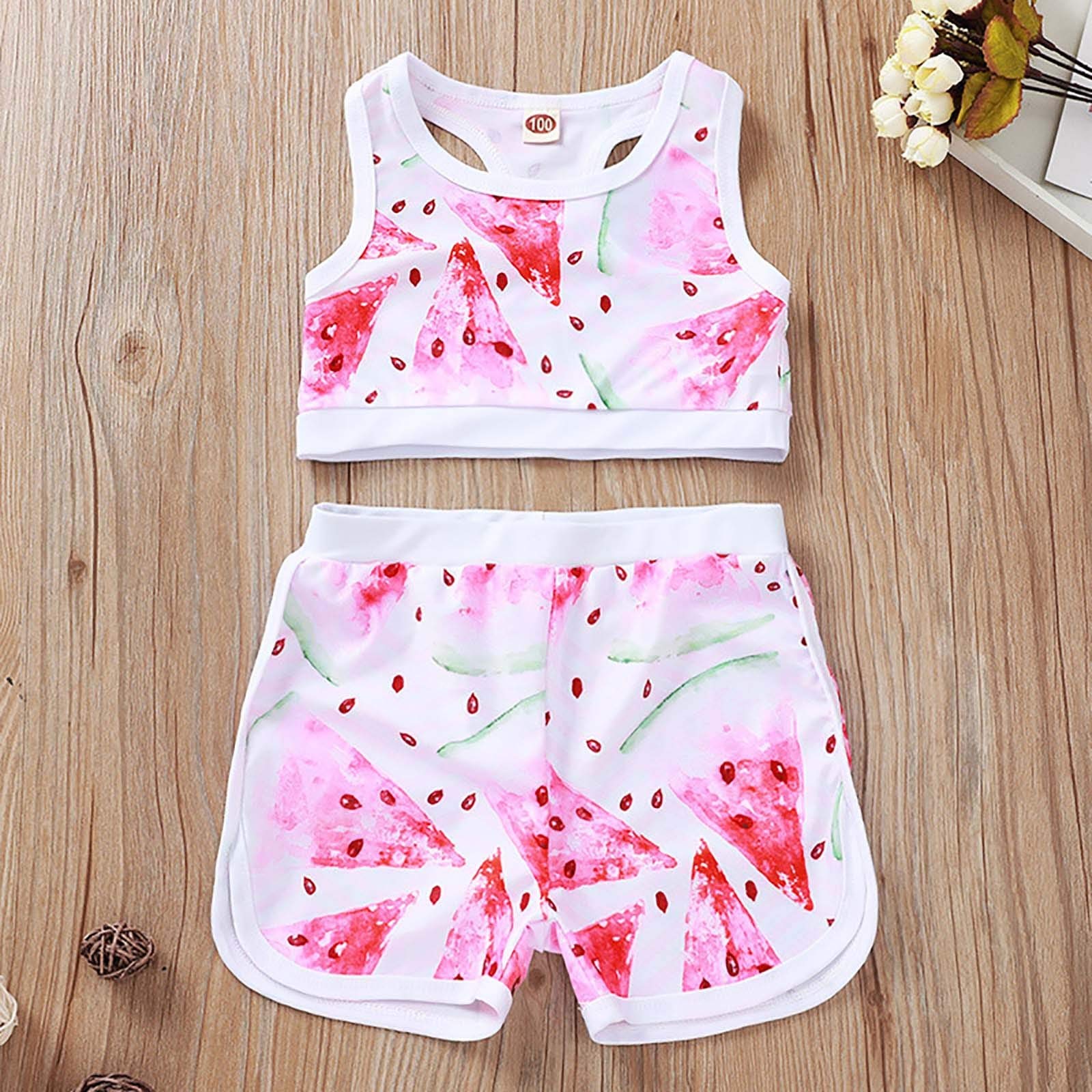 TTAO Baby Girl Watermelon Dinosaur Printed Swimwear Bikini Tankini Sets Summer 2Pieces Bathing Suit Watermelon 12-24 Months