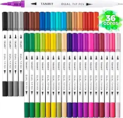 Canetas Brush Pen e Ponta Fina 2 em 1 Kit 36 Cores Profissional para Lettering Caligrafia e Desenho Canetinhas Coloridas Dual Tip para Artistas Estudantes e Adultos