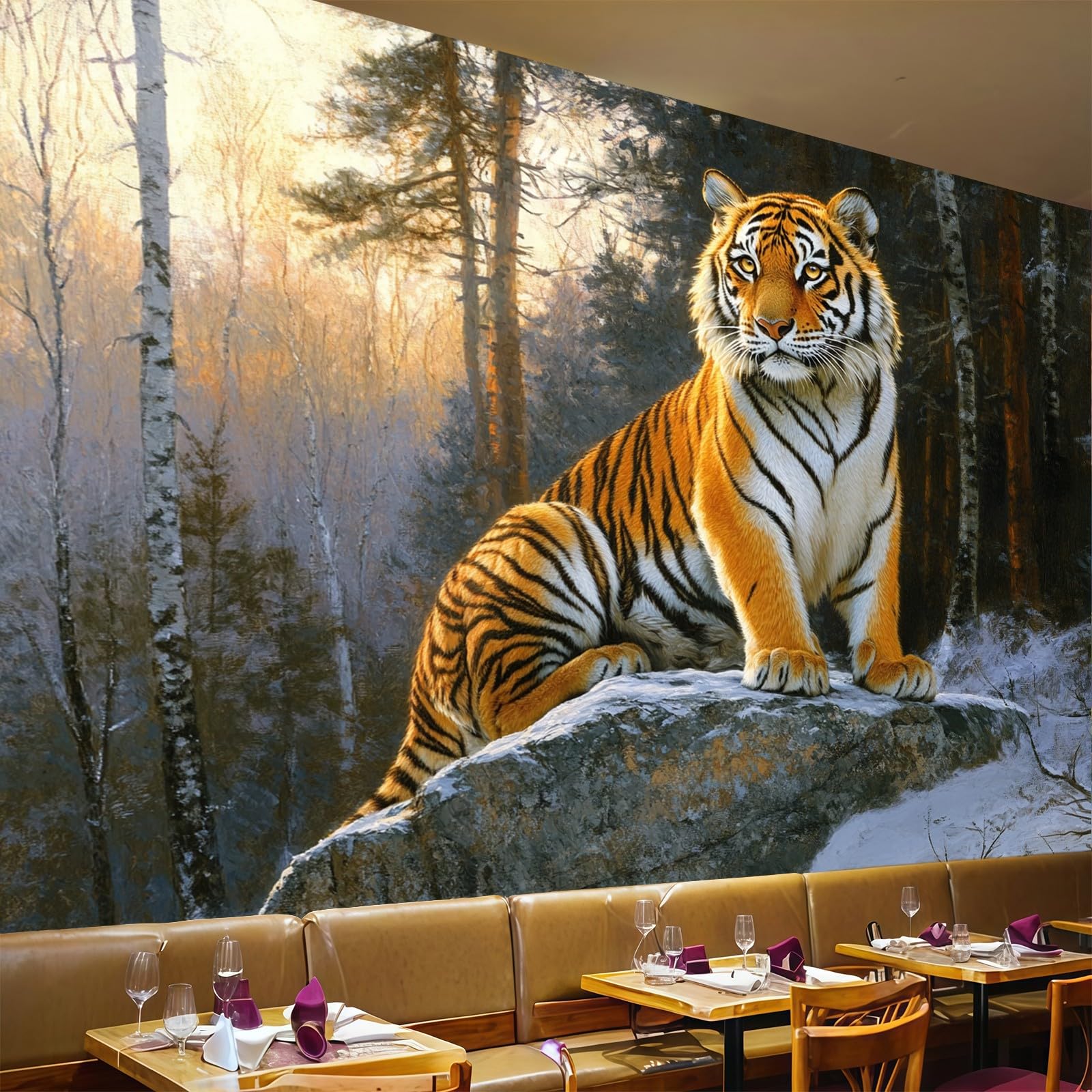Papier peint tigre de la jungle orange clair illumine votre salon moderne