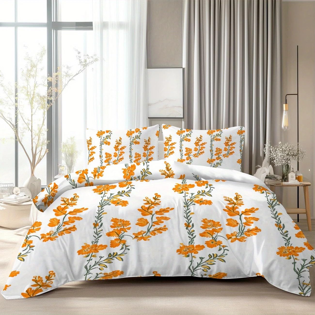 Housse de couette 140x200 fleur anti-plis et facile à enfiler avec son zip