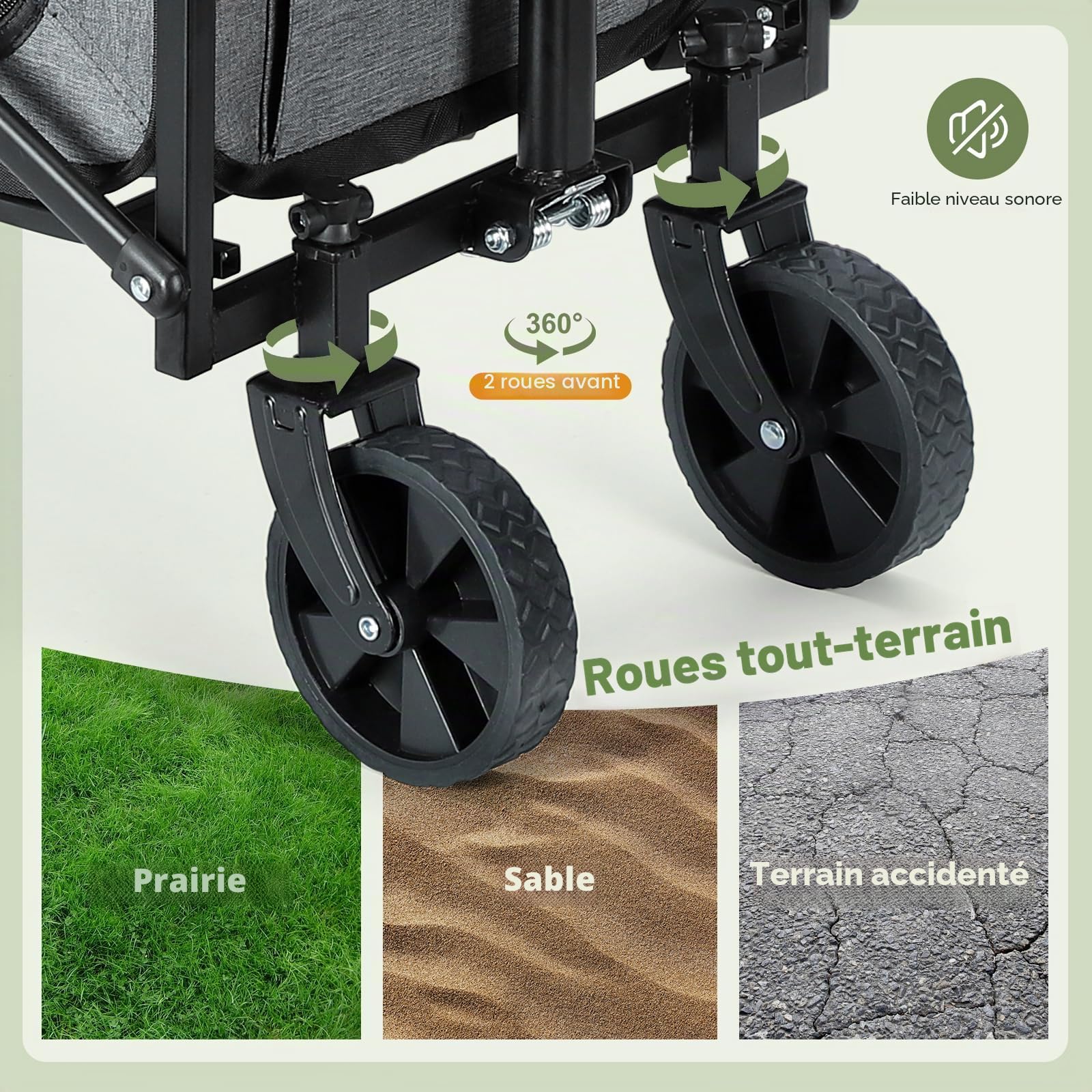 Transporteur de chien avec roues - Grande poussette pour chiens et chats - 18 kg - Carrosse à roulettes avec grandes roues tout-terrain (gris)
