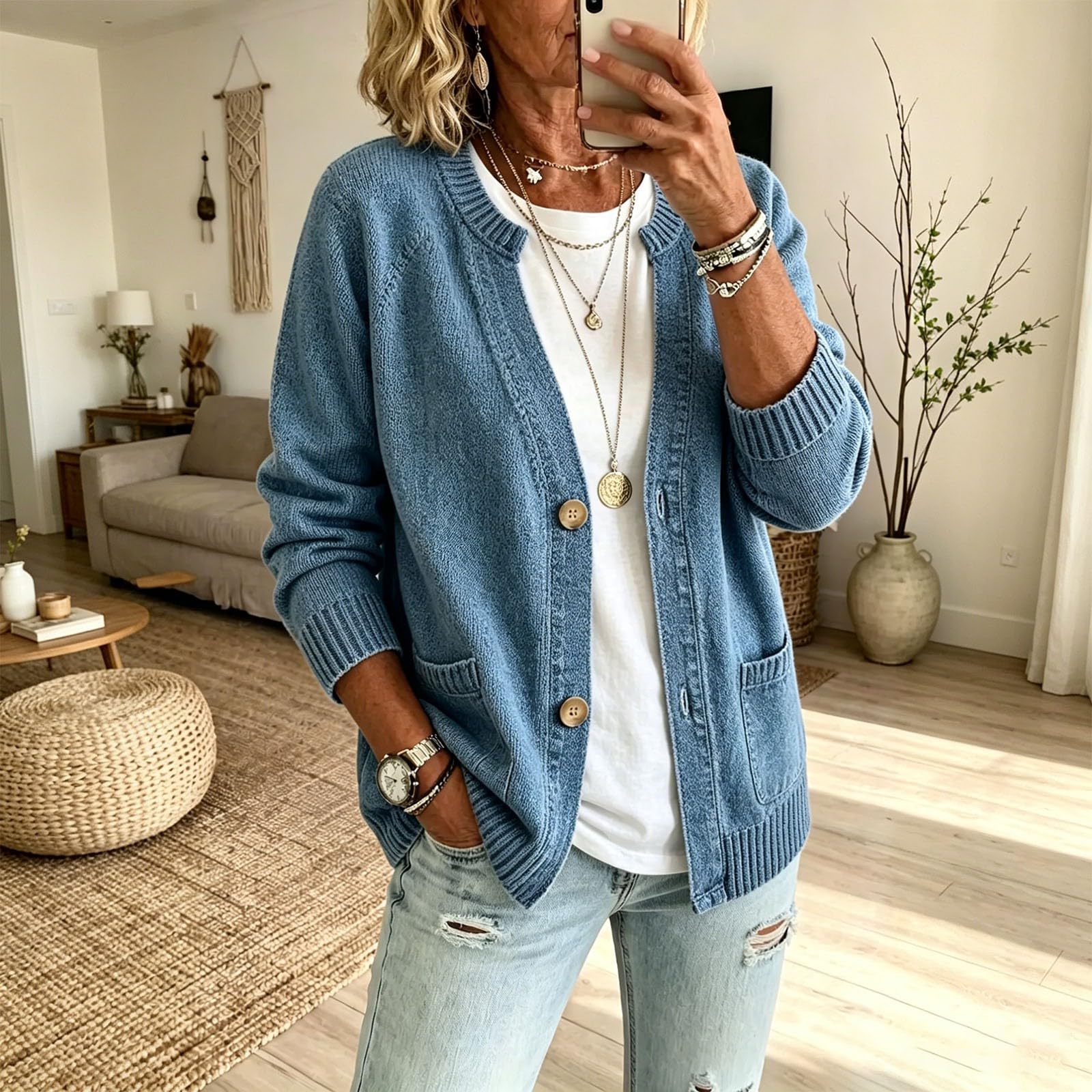 Generisch Cardigan léger pour femme, élégant, léger, décontracté