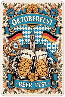 Oktoberfest Beer Festival tin sign Vintage German Beer Metal Sign Print Aesthetic for Garden Yard Bar Porch Home Bedroom Kitchen Wall Decor Decor Gift 8 x 12 inch