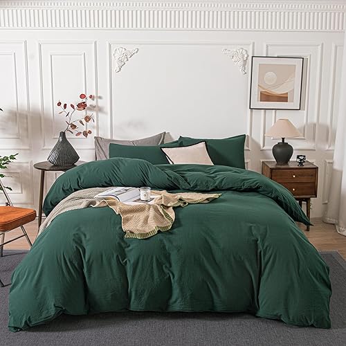 Miniatura 20 de Janlive - Juego de funda de edredón de algodón lavado, ultra suave 100% algodón, color sólido, funda de edredón con cierre de cremallera - 3 piezas