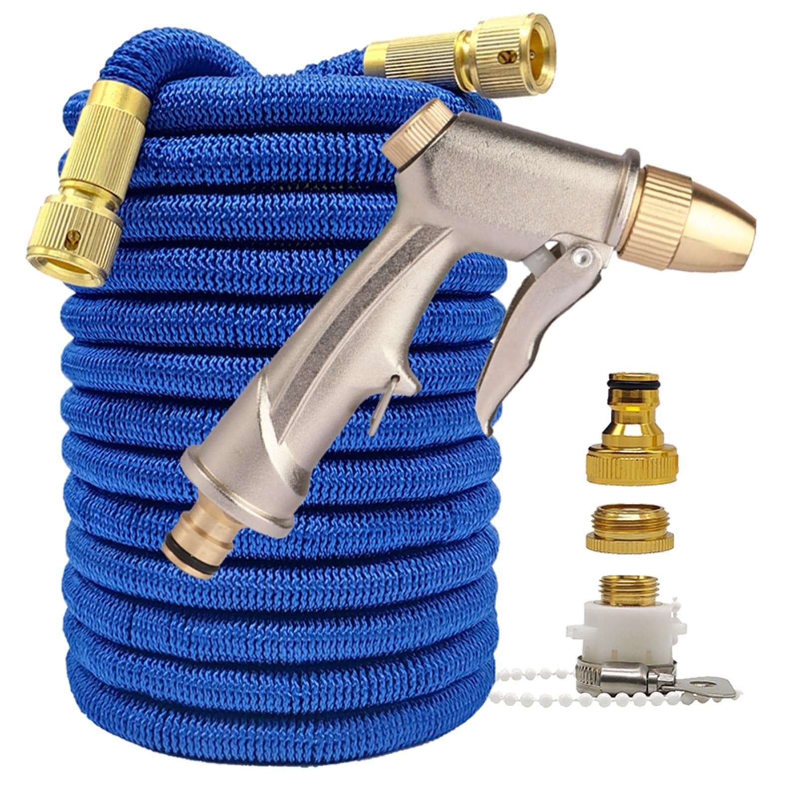 Qeoqwqb Blue Hose With Gun High Pressure Garden Water Hose Expandable Connector Reel Pipes For Irrigation Car Wash(,50Ft)