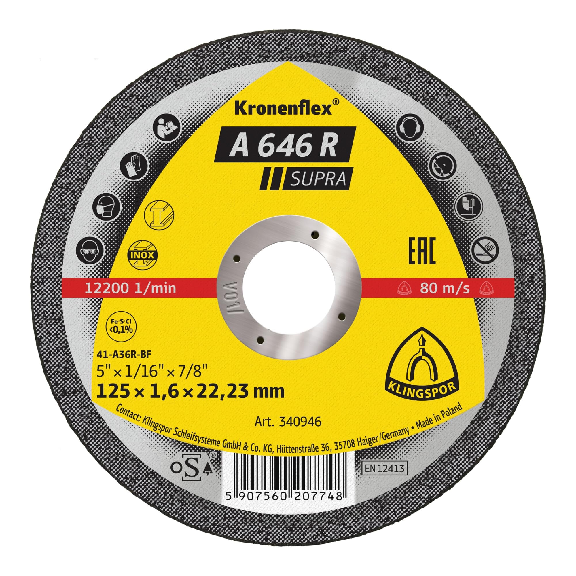A 646 R Lot de 25 disques à tronçonner droits 125 x 1,​6 x 22,​23 mm