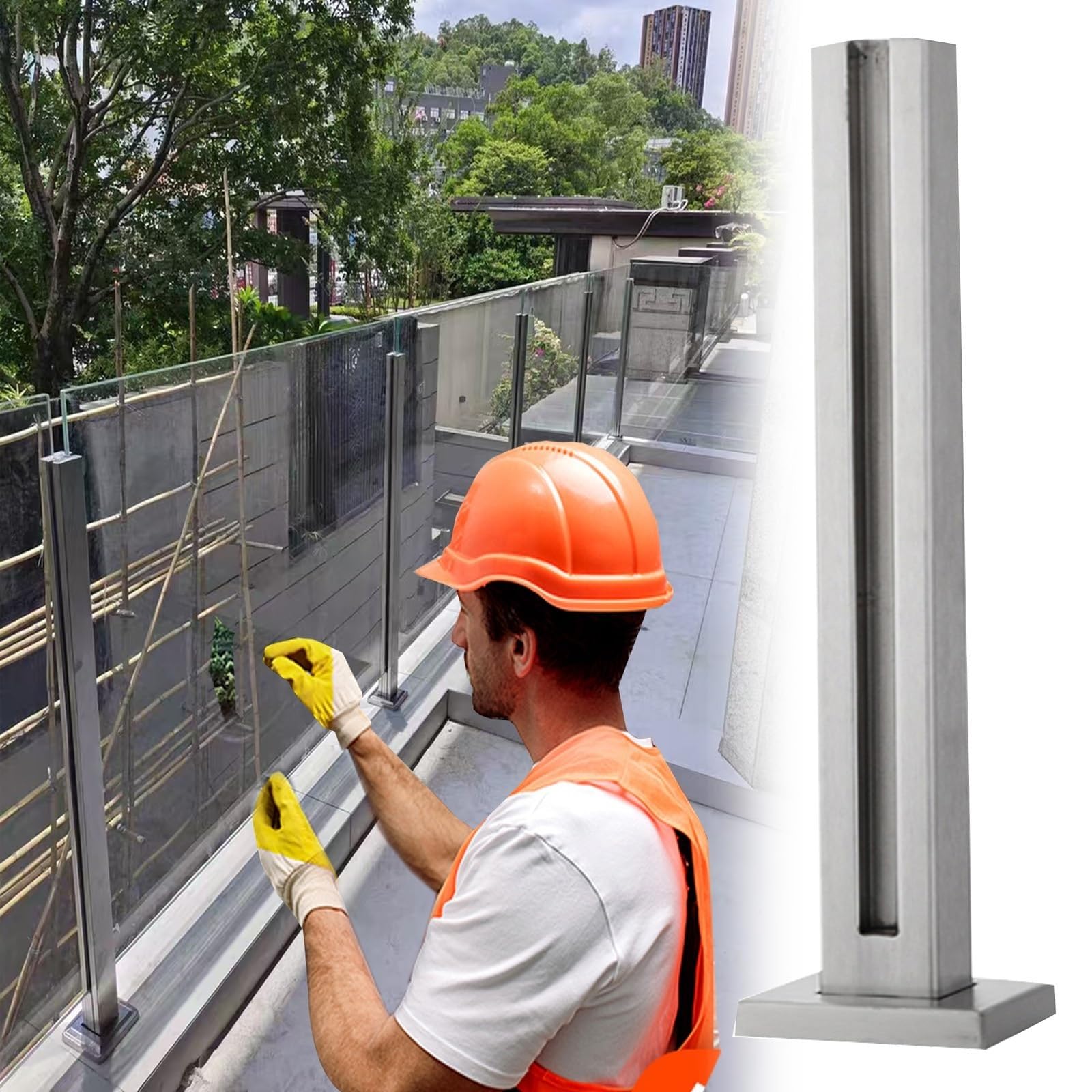 Poste De Barandilla De Barandilla De Acero Inoxidable, Kit De Barandilla De Aterrizaje De Cubierta Alta De Acero Inoxidable 304 60 80 100 120 Cm For Vidrio De 8-12 Mm(Silver End Post,105cm/41.3 in)