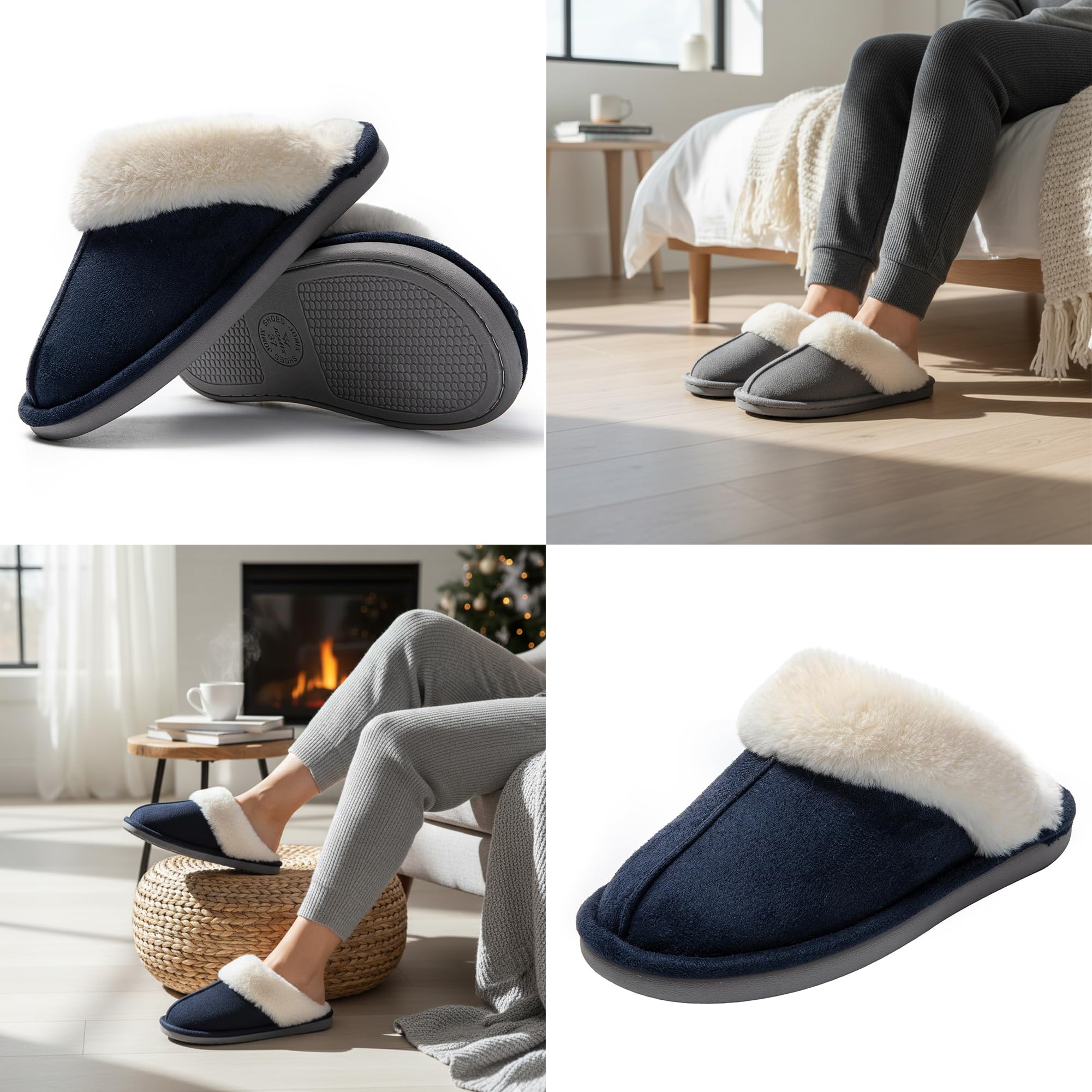 JOMIX Pantofole Donna Invernali Pelose Calde Effetto Camoscio con Fodera in Pelliccia Sintetica Ciabatte Casa Inverno Soletta Morbida Suola TPR Antiscivolo e Silenziosa