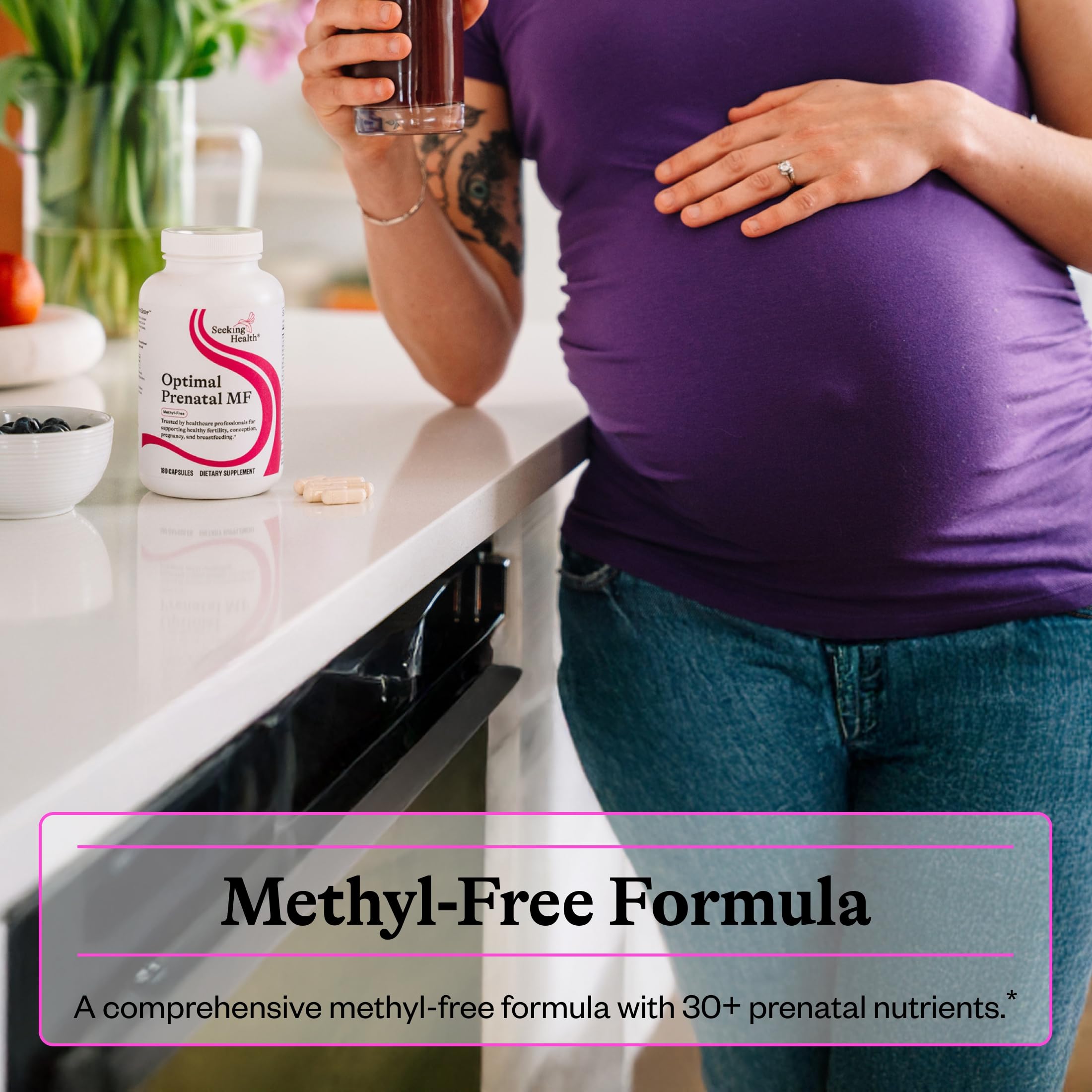 Seeking Health Optimal Prenatal MF - Digestive & Immune Support Supplement for Women - Pregnancy Support Supplement with Folate, Vitamin A, Ginger, & Vitamin B12-180 Capsules — Amazon image 4
