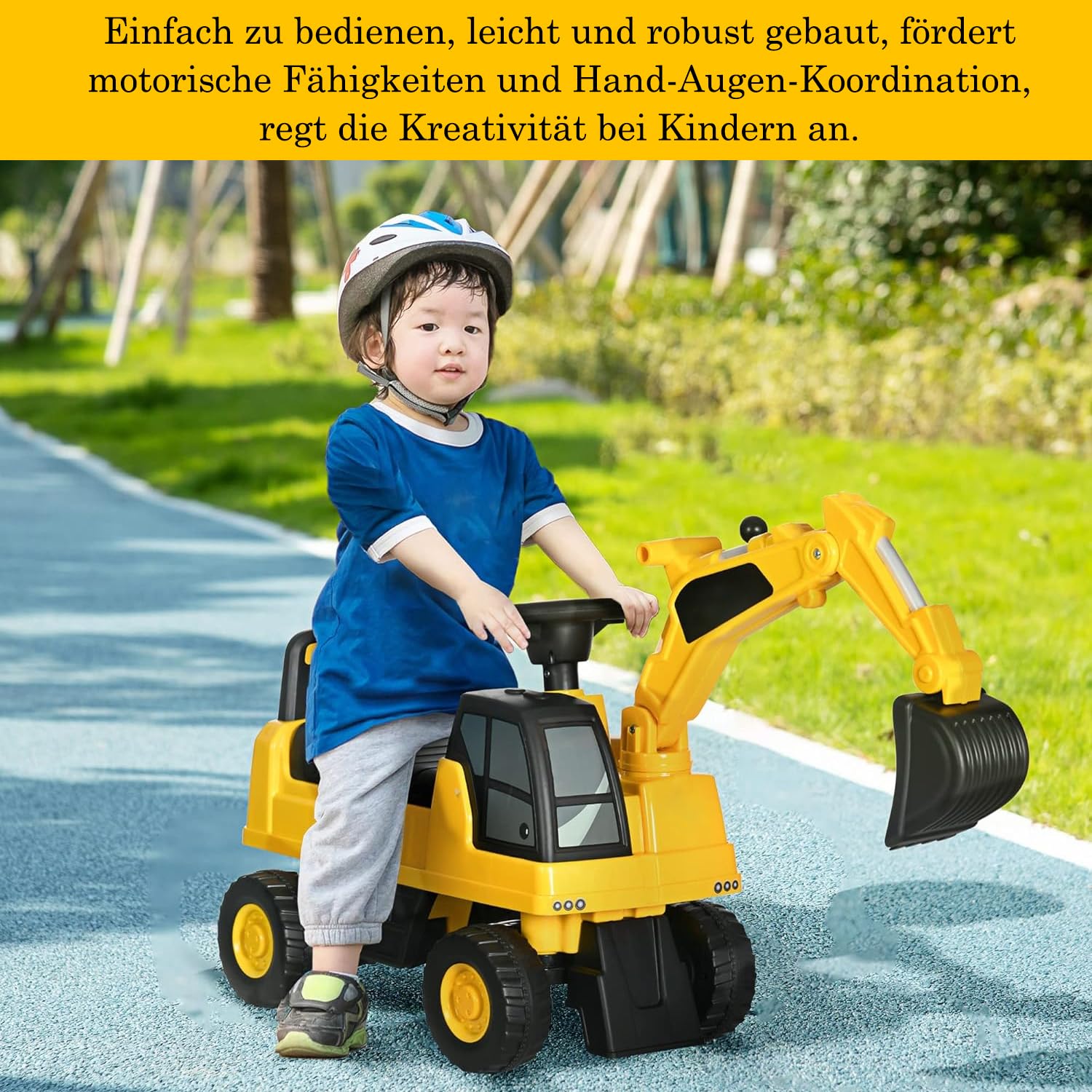 COIL Ride-On Auto, Mobiles Fahrzeug für Kinder ab 12 Monaten, COIL Rutschauto, Rutscher, Rutschfahrzeug, mobiles Fahrzeug, Lenkrad mit Geräuschen, Sandspielzeug, Großbagger/-lader,