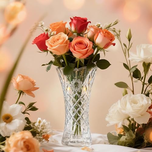 11.2'' Tall Vase for Flowers Thickened Crystal Vase Clear Glass Vases | 1 Piece Crystal Flower Vase for Bouquet Decorative Vase for Living Room Dining Table Centerpiece Home Decor Housewarming Gift