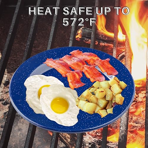 Miniatura 5 de TableCraft 80018 Colección Enamel - Plato llano redondo, blanco con borde negro, porcelana sobre acero, estilo vintage de granja, apto para