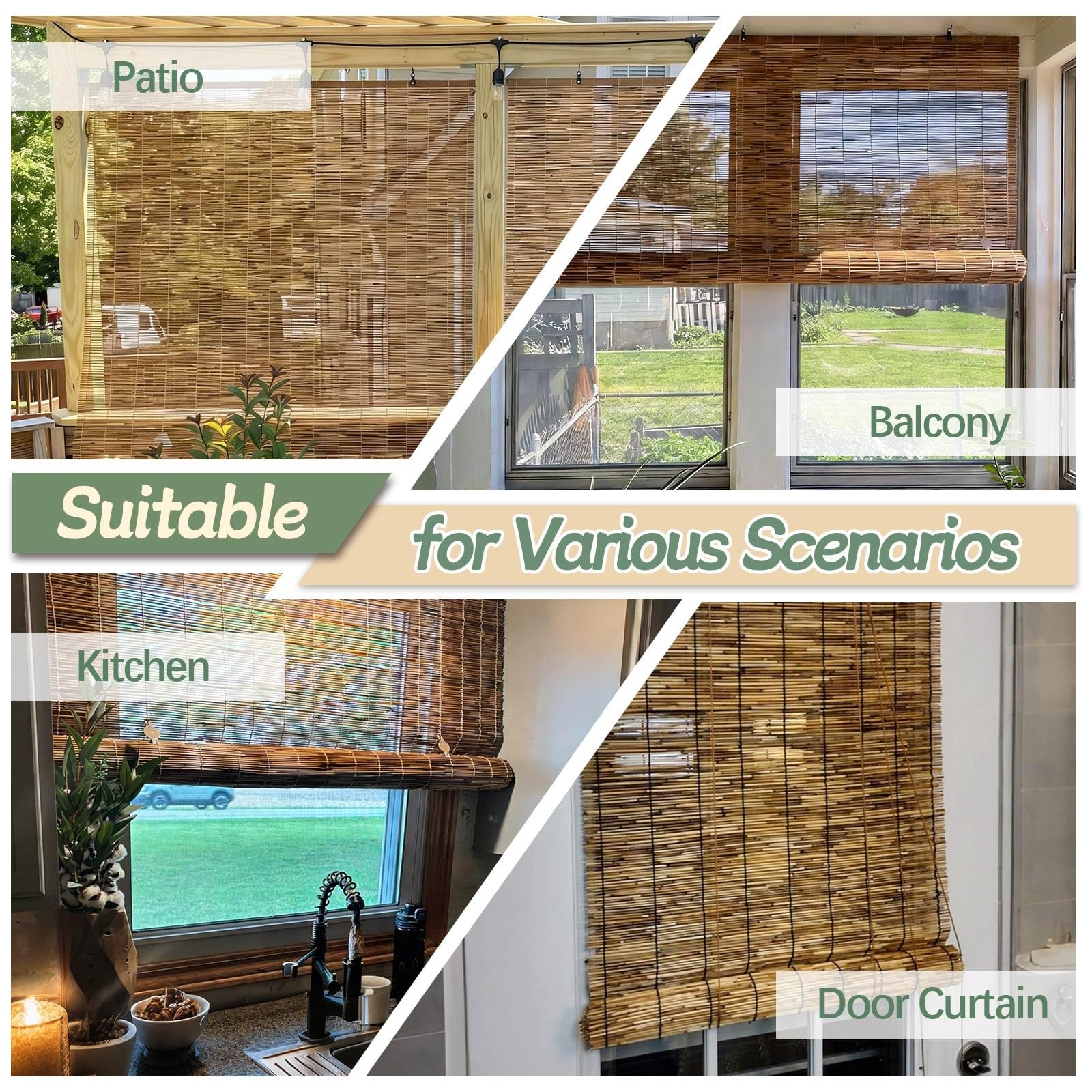 Store Enrouleur Bambou Exterieur Terrasse Store Roseau Naturel 60 70 90 100 120cm Store Enrouleur Jour Nuit Store Romain en Bambou avec Passant pour Jardin Véranda(Natural White Line,W120 x H120cm)