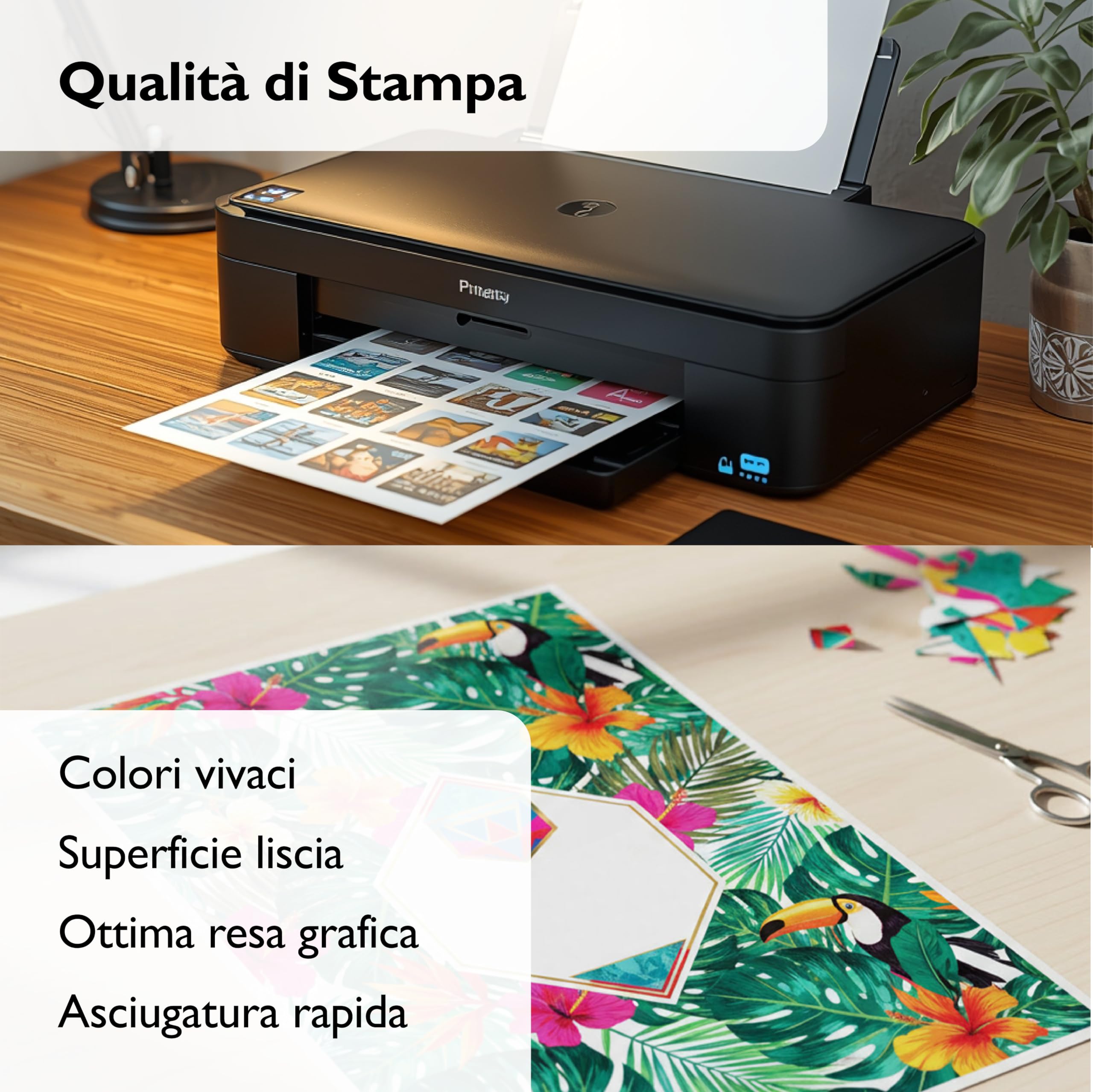 Etichette Adesive A4 50 Fogli Carta Adesiva per Stampanti Getto d'Inchiostro Laser Fotocopiatrici 297x210 mm Lucida