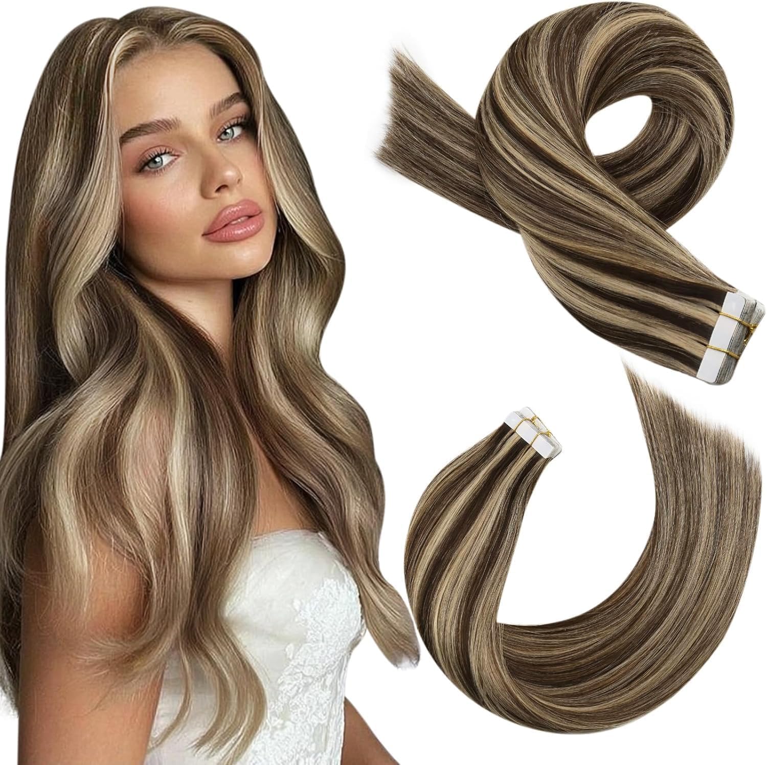 Moresoo Extensions Echthaar Tape in Unsichtbar Tape Extensions Echthaar