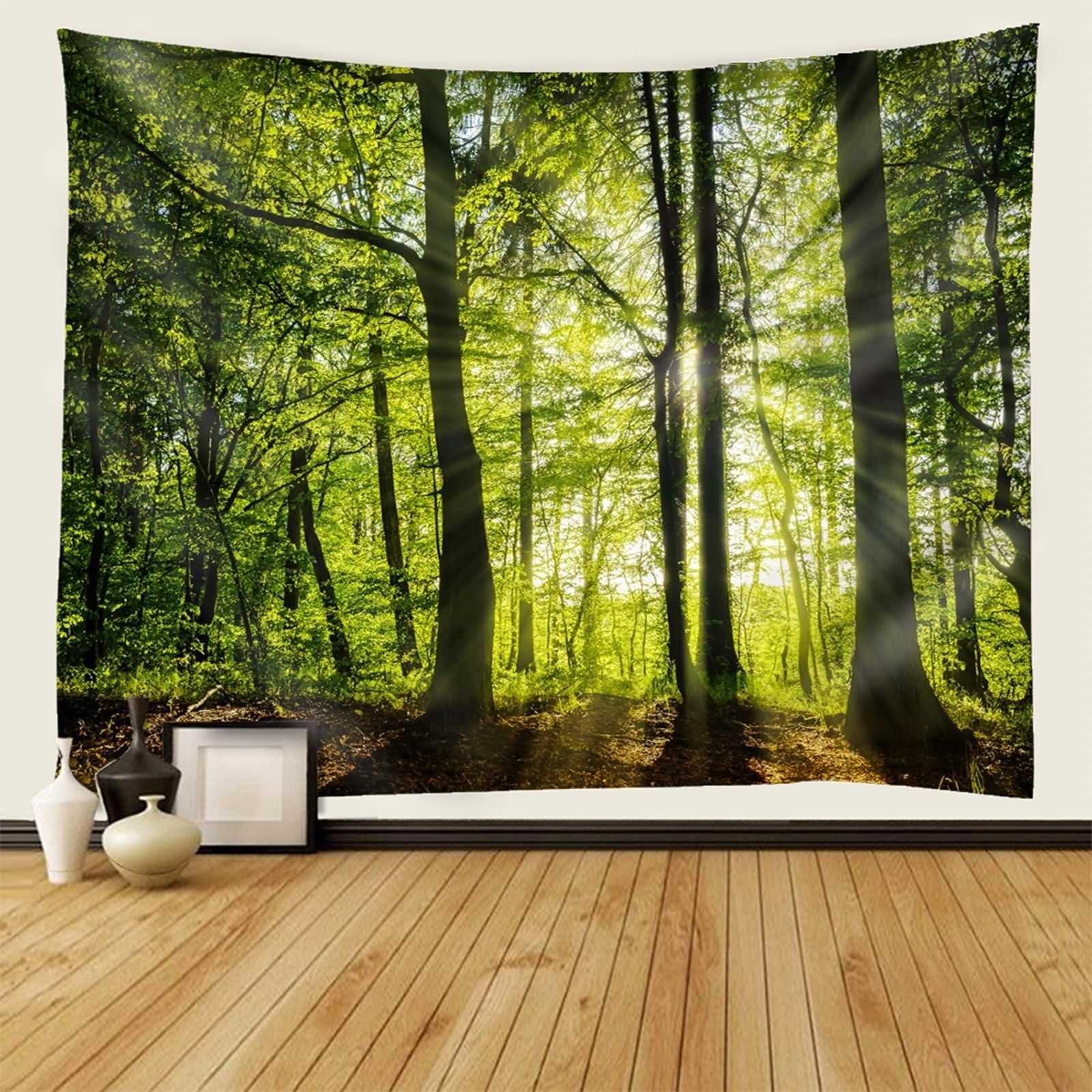 Tapiz estético para colgar en la pared, diseño de árbol, color negro y verde, 238 x 210 cm