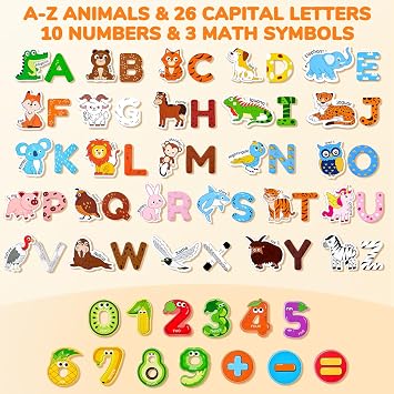 JoyCat Wooden Kids Magnets, 26 Cute Animals, ABC Letters & Numbers, 65 PCS