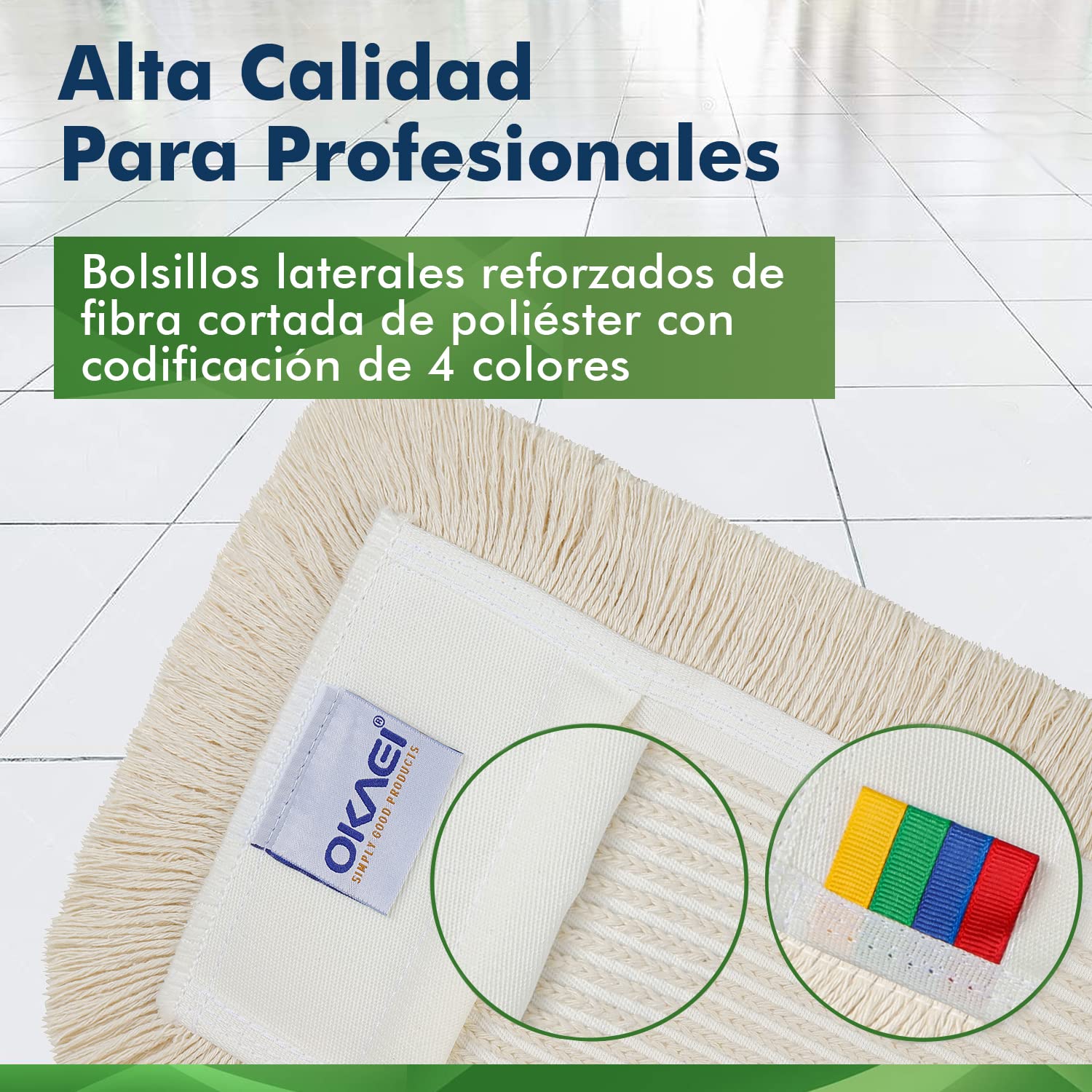 Okaei 2 fundas para mopa (40 cm) – Premium – 100% microfibra – Funda para limpieza profunda de suelos lisos y ligeramente irregulares – funda de microfibra blanca — view 3
