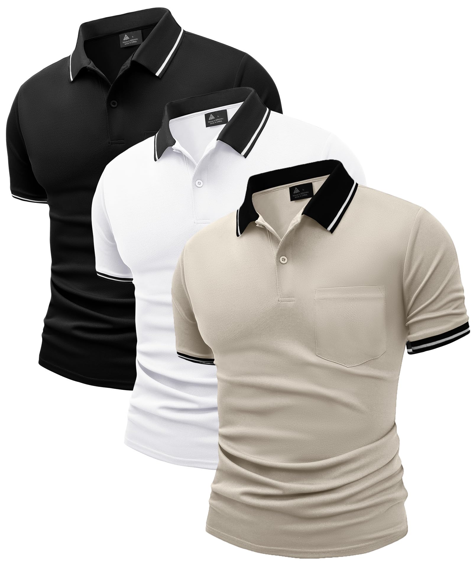 JACKETOWN Confezione da 3 polo da uomo a maniche corte, leggere e traspiranti, polo da golf casual per adulti, confezione multipla
