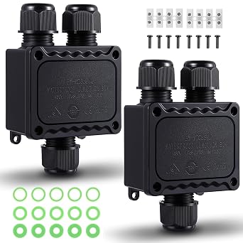 2 Pcs Waterproof Junction Box Ip68 Outdoor 3 Way Plug Line M25 Plastic Wire External Electrical Junction Box Outdoor Cable Connector for Diameter Cable 5-9mm, 9-12mm, 10-14mm