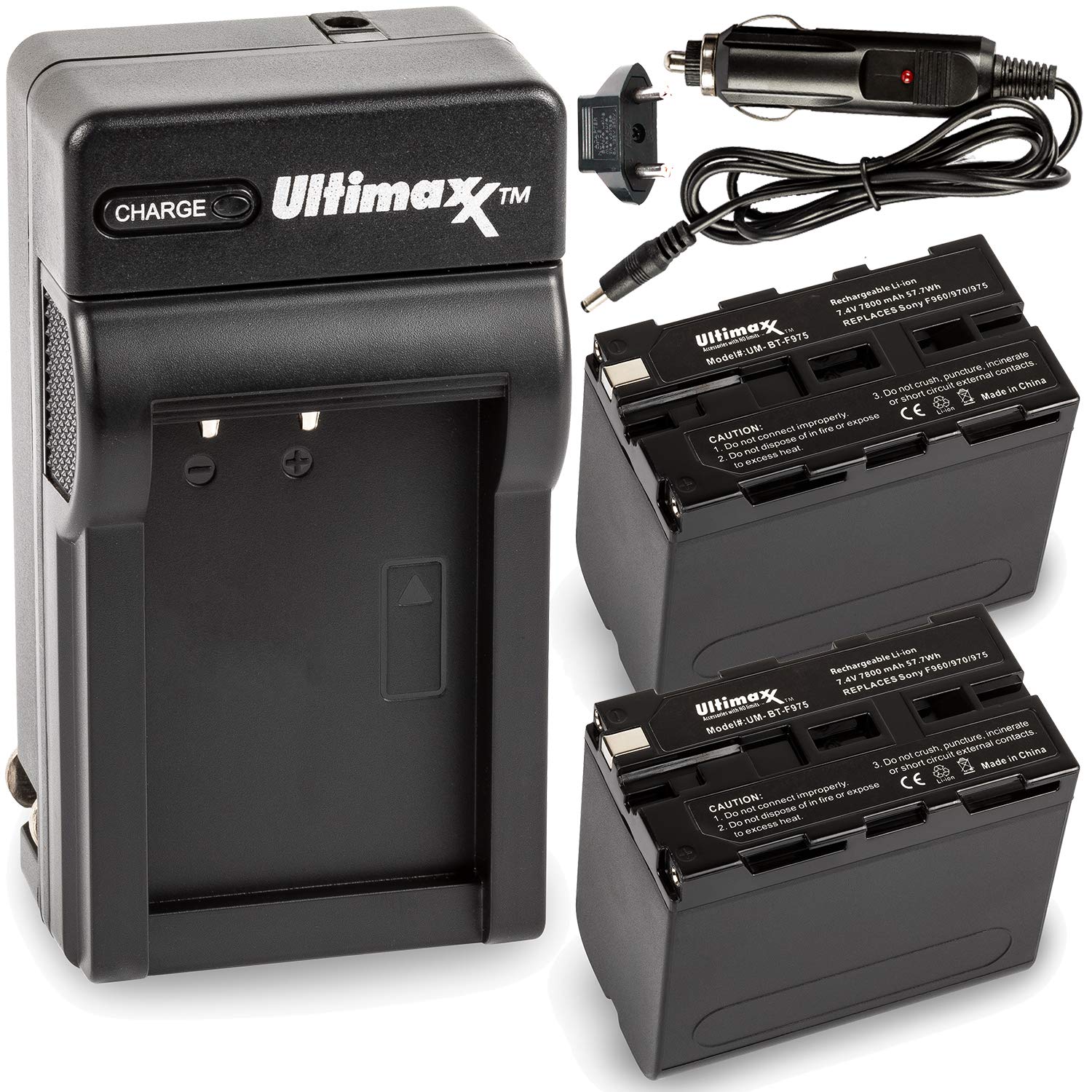 Ultimaxx Charger with 2X NP-F975 Battery for Sony FX1000; HVL-LBPB; HVR-HD1000U, V1U, Z1P, Z1U; HXR-MC2000U,PXW-Z150, Z190, Z280, NEX-EA50M, FDR-AX14K, CN160 FW568 F100 F200 FW700