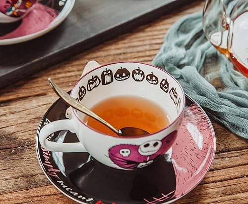 Miniatura 8 de Disney The Nightmare Before Christmas Jack & Sally Bone - Taza de té y platillo de porcelana, juego de 2 | Fiesta de té con café, expreso, moca