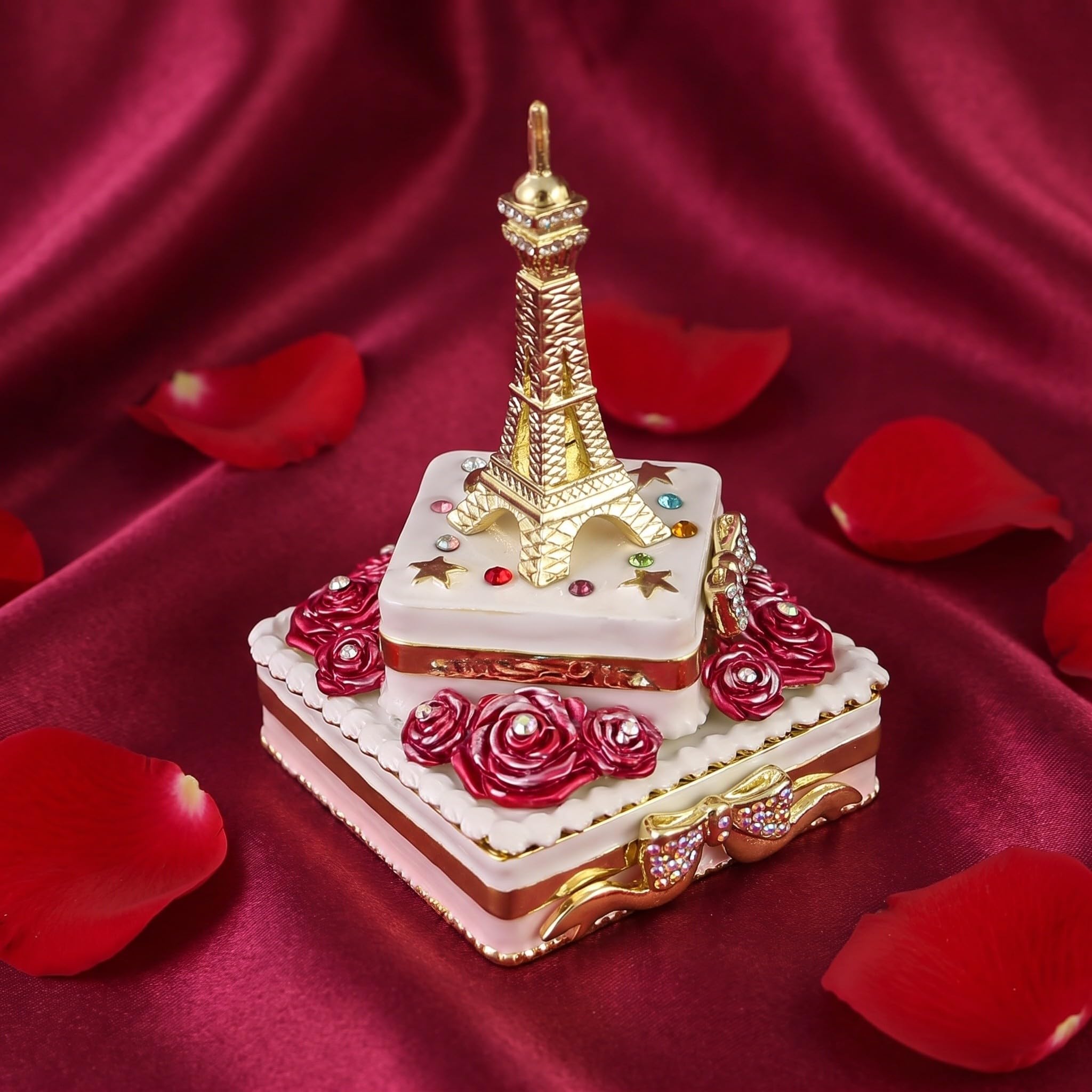 Caja de baratijas de esmalte pintado para decoración del hogar, con forma única de la Torre Eiffel, organizador de joyas coleccionable para guardar anillos, pendientes y collares.