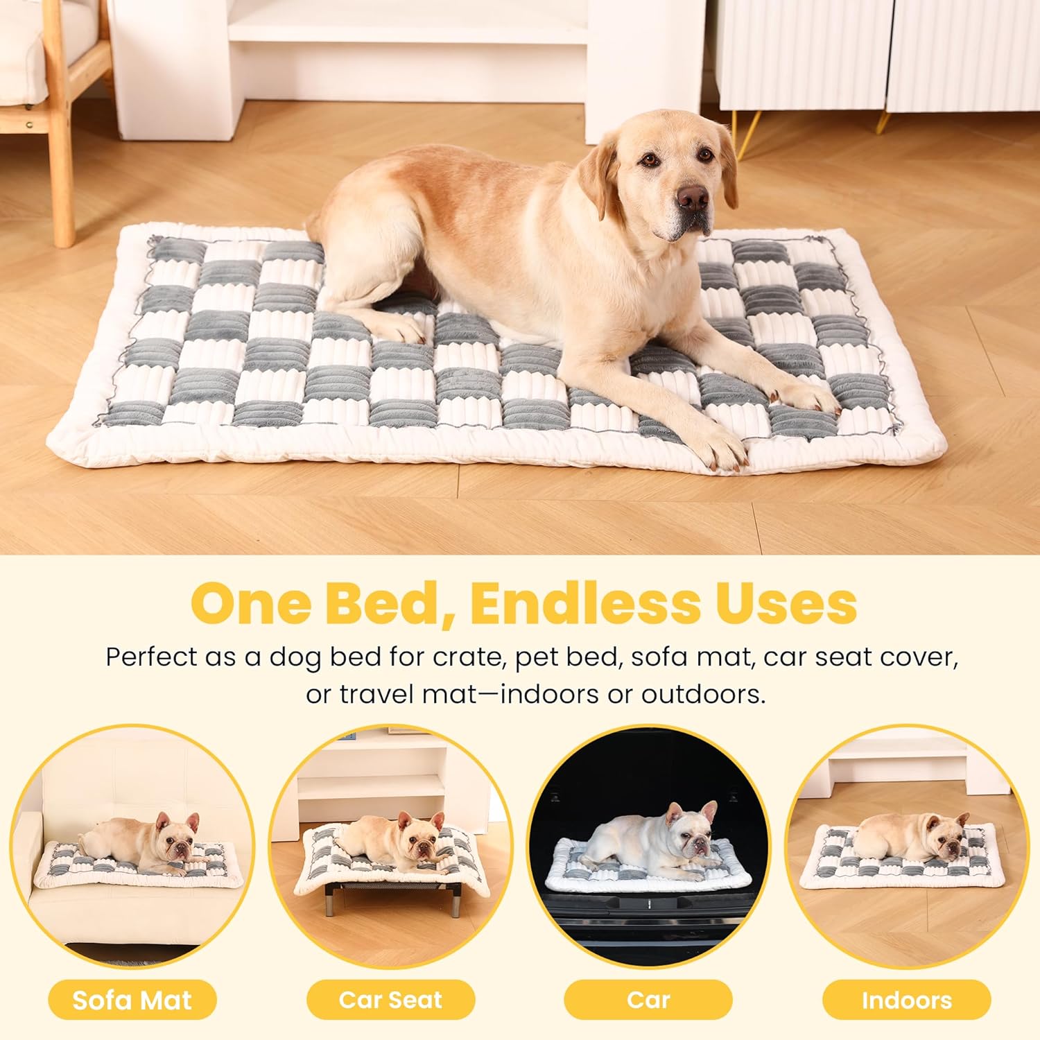 Dog Bed Mats Crate Pad for Small, Medium, Large Dogs, Washable Anti-Slip Pet Bed Mats, Cozy Warm Cat Beds Sleeping Pad (Bluegrey&White, 36.0" L x 23.0" W x 1.5" Th)