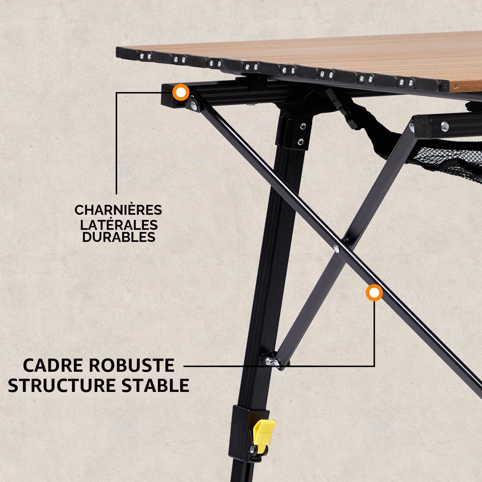 Portal Table de camping pliable réglable en hauteur - Charge maximale : 60 kg - En aluminium - 90 x 53 cm - Pour 4 personnes - Table de camping pliable légère